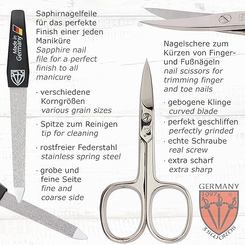 Miniatura 2 de 3 Swords Germany - Juego de 10 piezas de manicura y pedicura de calidad de marca para cuidado profesional de uñas de dedos y pies, pinzas para el
