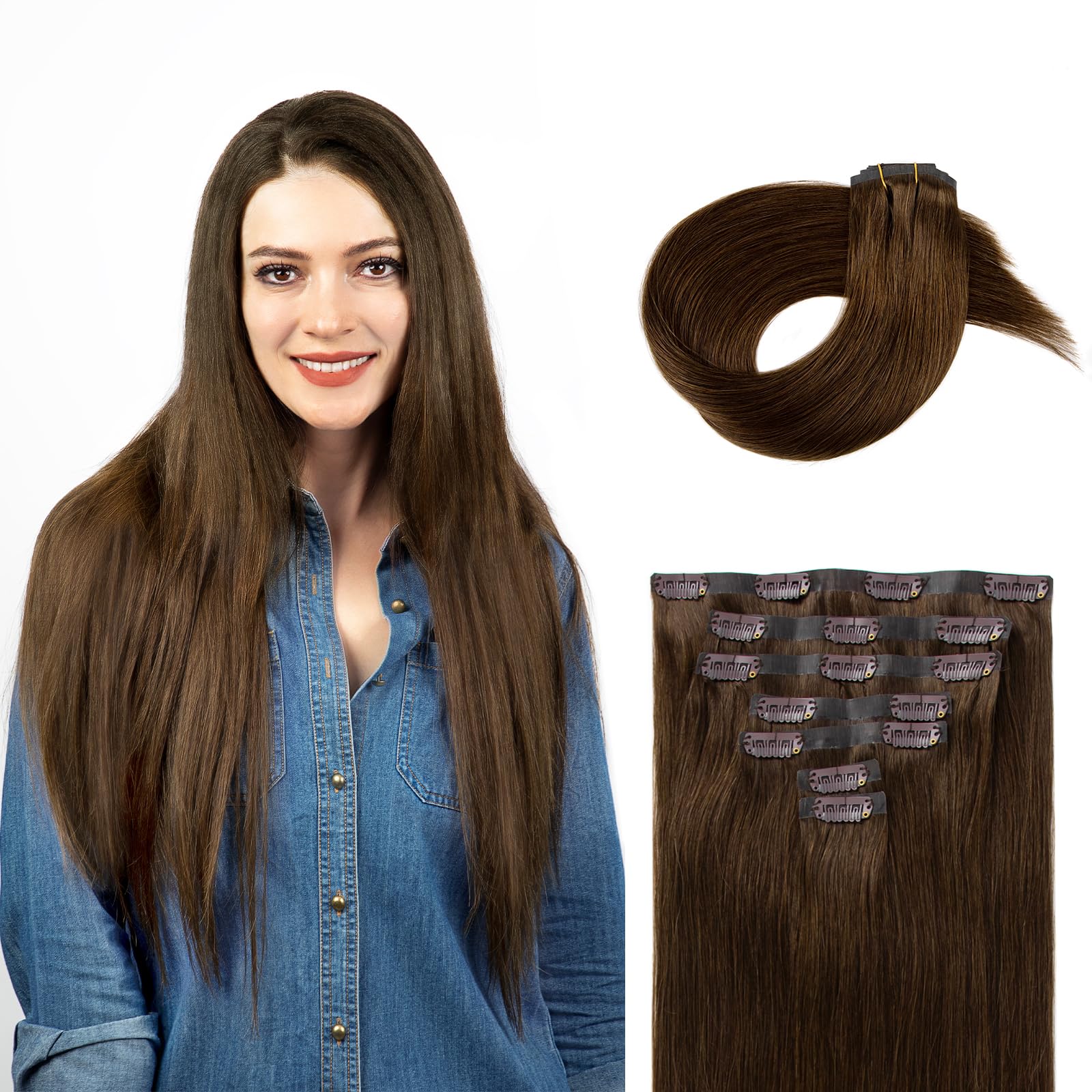 SOBEAUTY Clip in Hair Extensions, Real Human Hair Extensions, 100% Human Hair Remy Natural Volume Hair