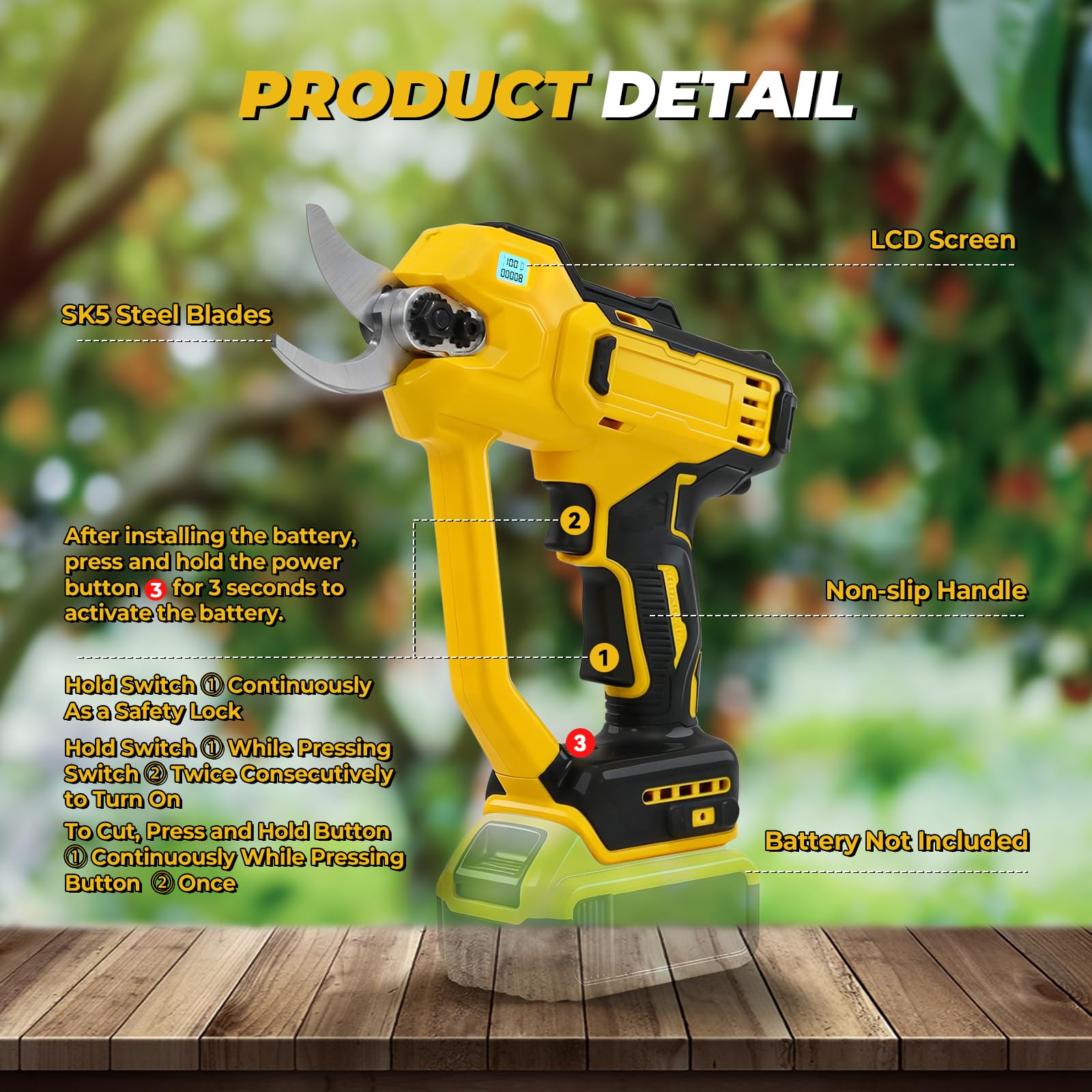 Bezprzewodowe sekatory elektryczne kompatybilne z akumulatorem Dewalt 18 V (bez baterii), 600 W, maks. 35 mm, sekatory ogrodowe do ogrodu, winorośl