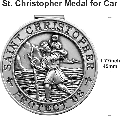 Miniatura 3 de Medalla de San Cristóbal para automóvil, paquete de 4 clips de metal para visera de San Cristóbal, talismán para la seguridad, accesorios para
