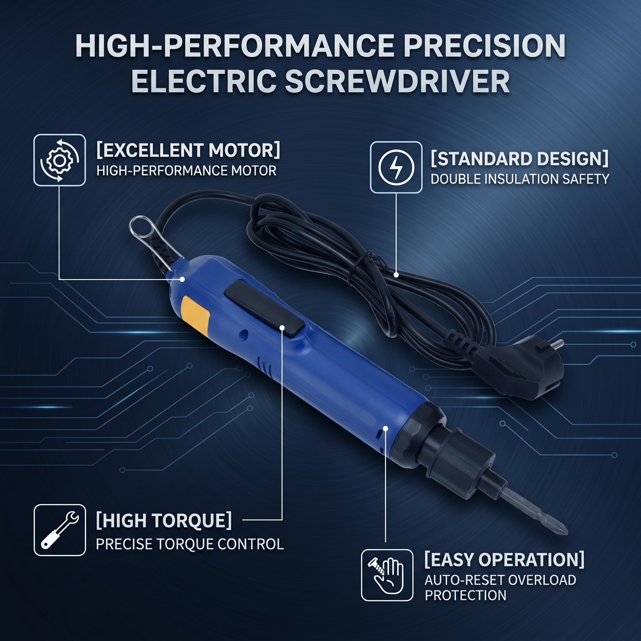 Cacciavite Elettrico 900RPM Esagonale con Cavo Trapano a Batteria Manico Dritto con Punta per Spina UE 220 V