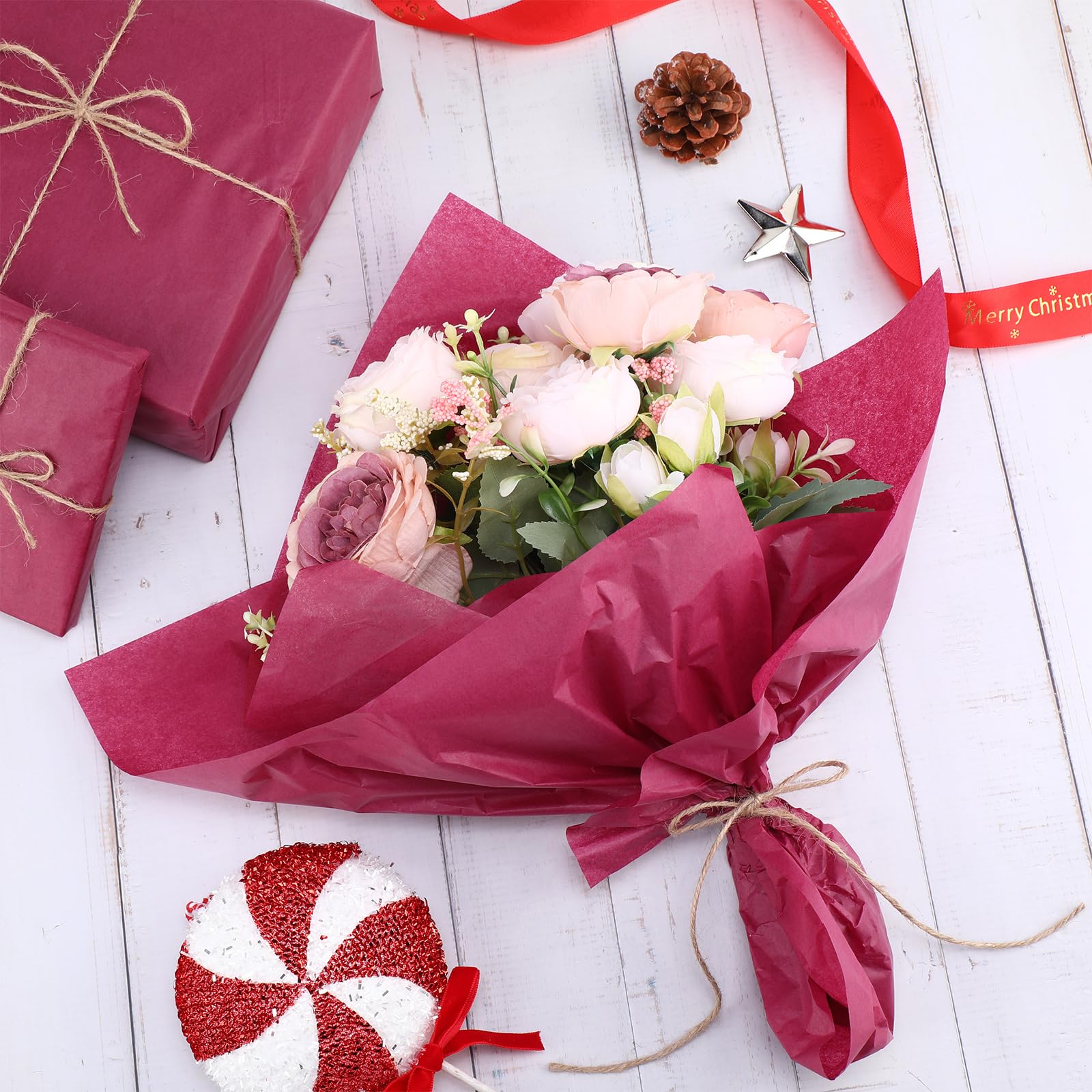 Teling 500 Sheets Burgundy Wine Tissue Paper for Gift Bags 14 x 20 Inches Father' Day Gift Wrapping Tissue Paper Bulk for Graduation Memorial Day 4th of July Weddings Birthday DIY Crafts Flowers