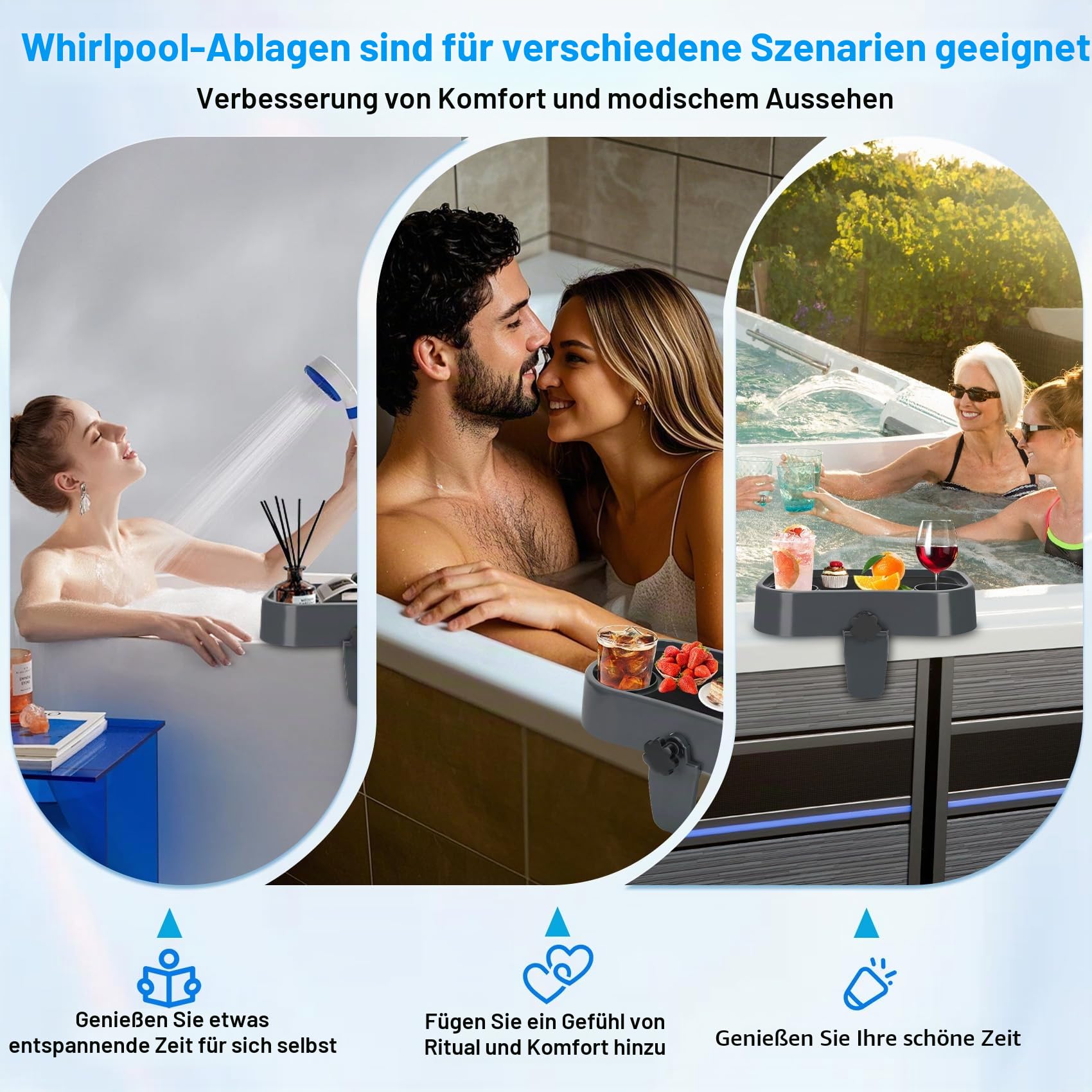 Whirlpool-Tablett, verstellbares Whirlpool-Tischtablett, Whirlpool-Becherhalter, Whirlpool-Getränkehalter mit 2 Getränkehaltern, rutschfestes, Spa, Whirlpool-Zubehör für Erwachsene