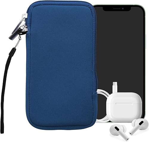 Miniatura 8 de kwmobile Bolsa de neopreno para teléfono tamaño XL - 6.76.8 pulgadas - Funda universal para celular con cremallera, correa para la muñeca - Azul
