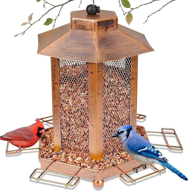 Lantern-Shaped Metal Bird Feeder for Outdoor Hanging, 3.5LB Large Capacity, Garden Decoration - Attracts Wild Birds, Durable Outdoor Bird Feeding Station for Garden Yard Outside Backyard