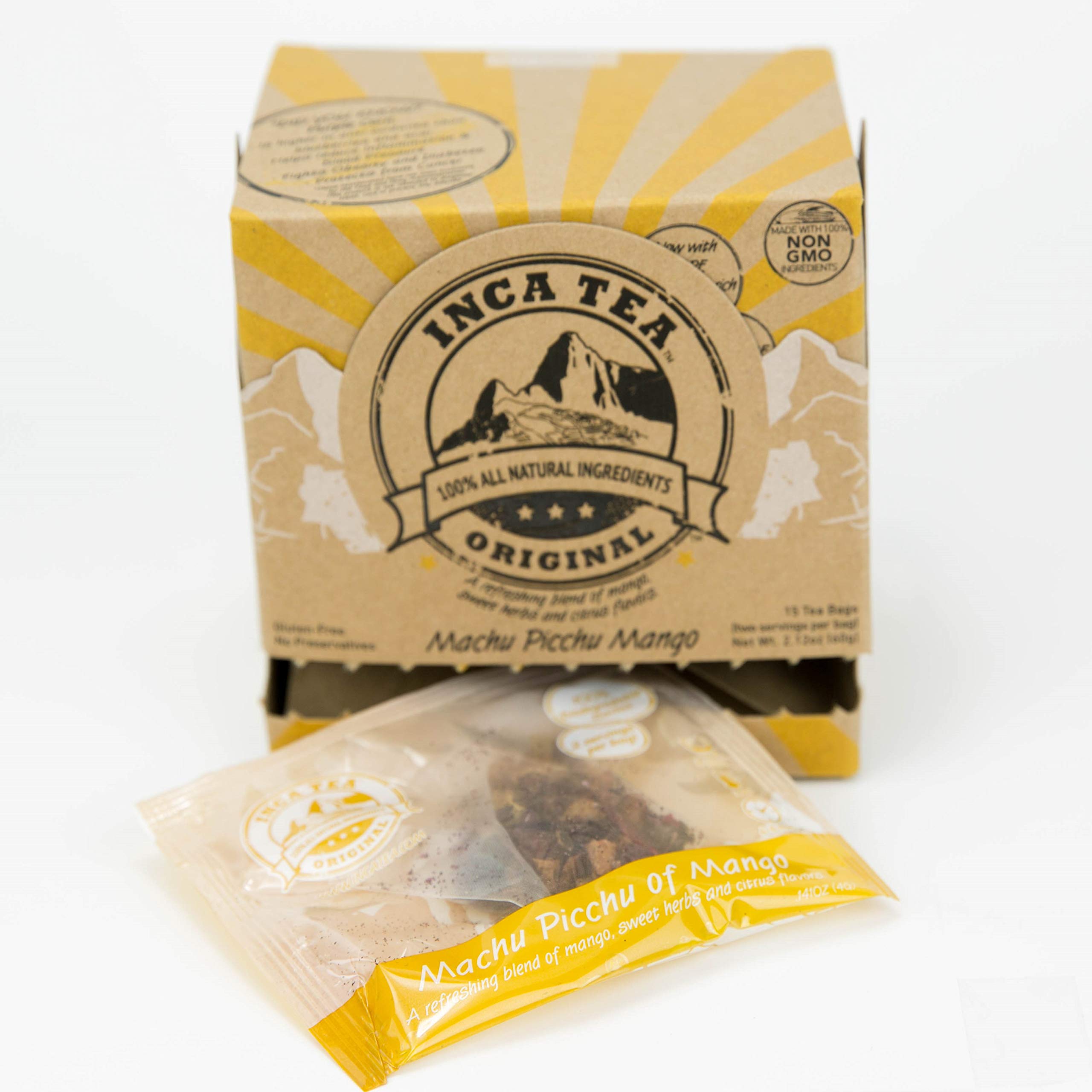 Inca Tea | Mountain of Mango, Fruity Herbal Tea | Non-GMO, No Caffeine, Gluten-Free, Vegan | 15 Count - 30 Cups | with Renewing Peruvian Purple Corn