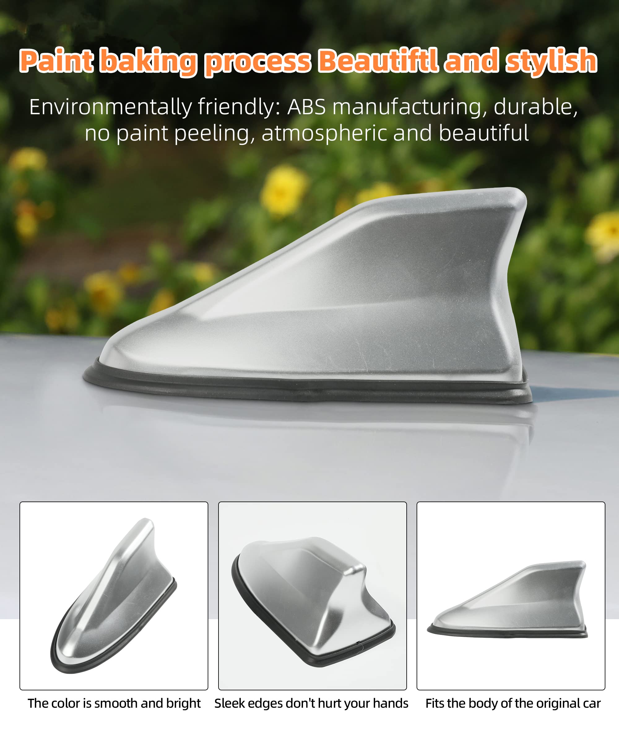 YAKEFLY Car Shark Fin Antenna Cover, Universal Roof Aerial, Decoration with Adhesive Tape, AM/FM Radio Signal Base Replacement (Silver)