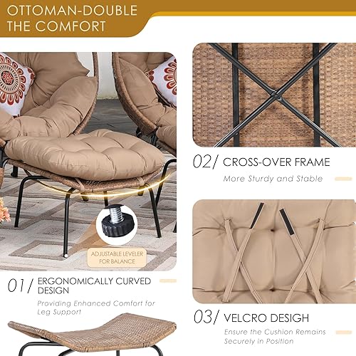 Miniatura 8 de NICESOUL Silla de huevo para interiores y exteriores, silla de descanso grande con otomana, asiento acolchado cómodo de gran tamaño para jaula de