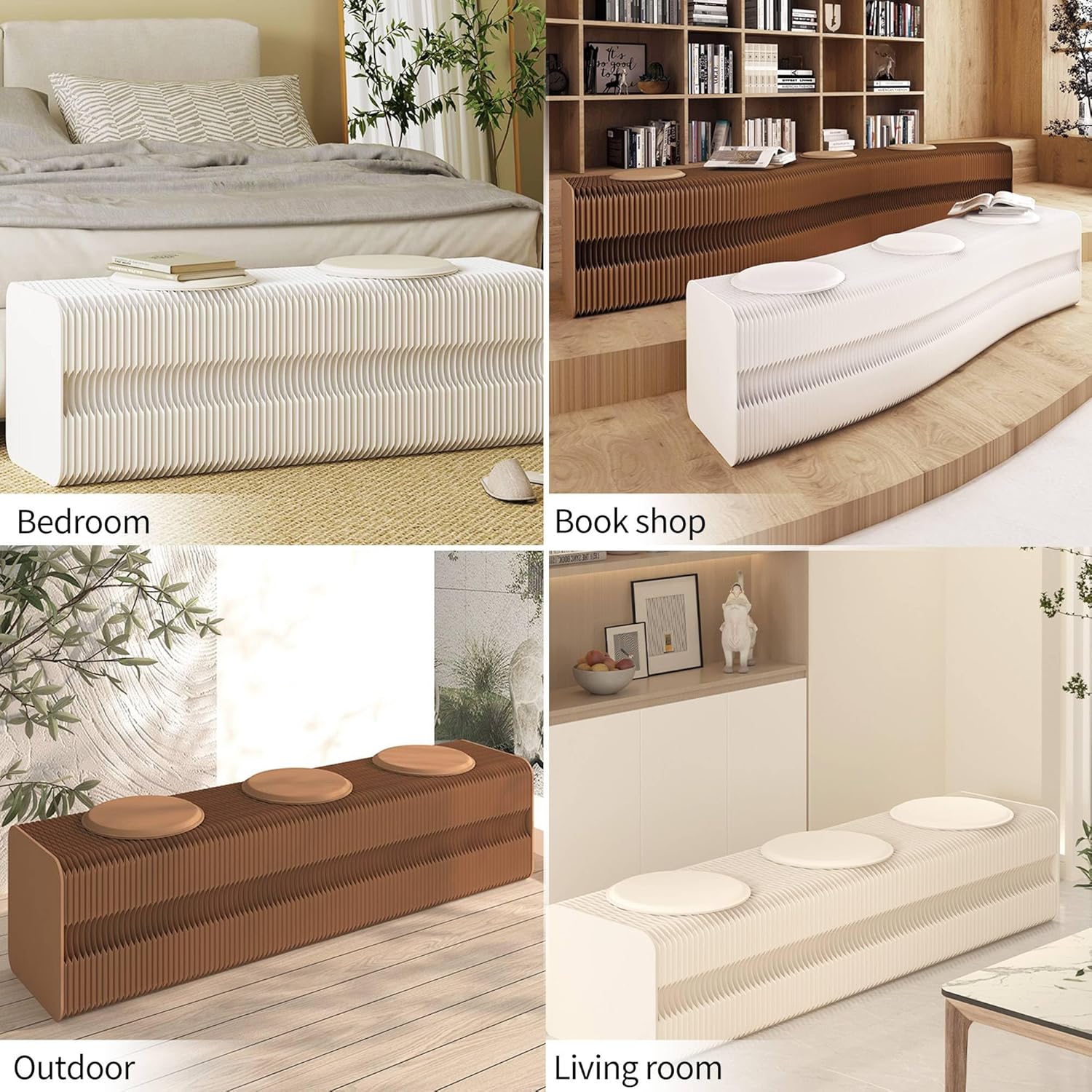 Folding Craft Bench with PU Cushion for 4 People Accordion Paper Stool Sofa Chair, Shoe Change Stool, Bed Bench, Strong Bearing Force for Home, Office, Party, Exhibition, Shopping Mall