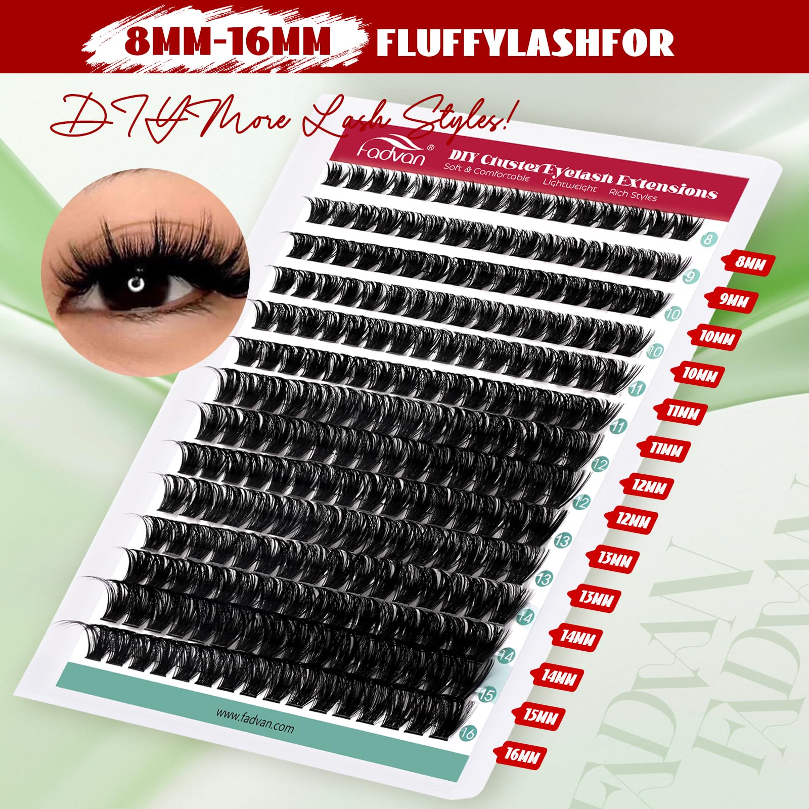 FADVAN Ciglia Finte Ciuffetti - 280pcs Extension Ciglia Fai Da Te Curvatura D Ciglia Naturali - Lash Clusters (100P-0.07D, Mix 8-16mm)