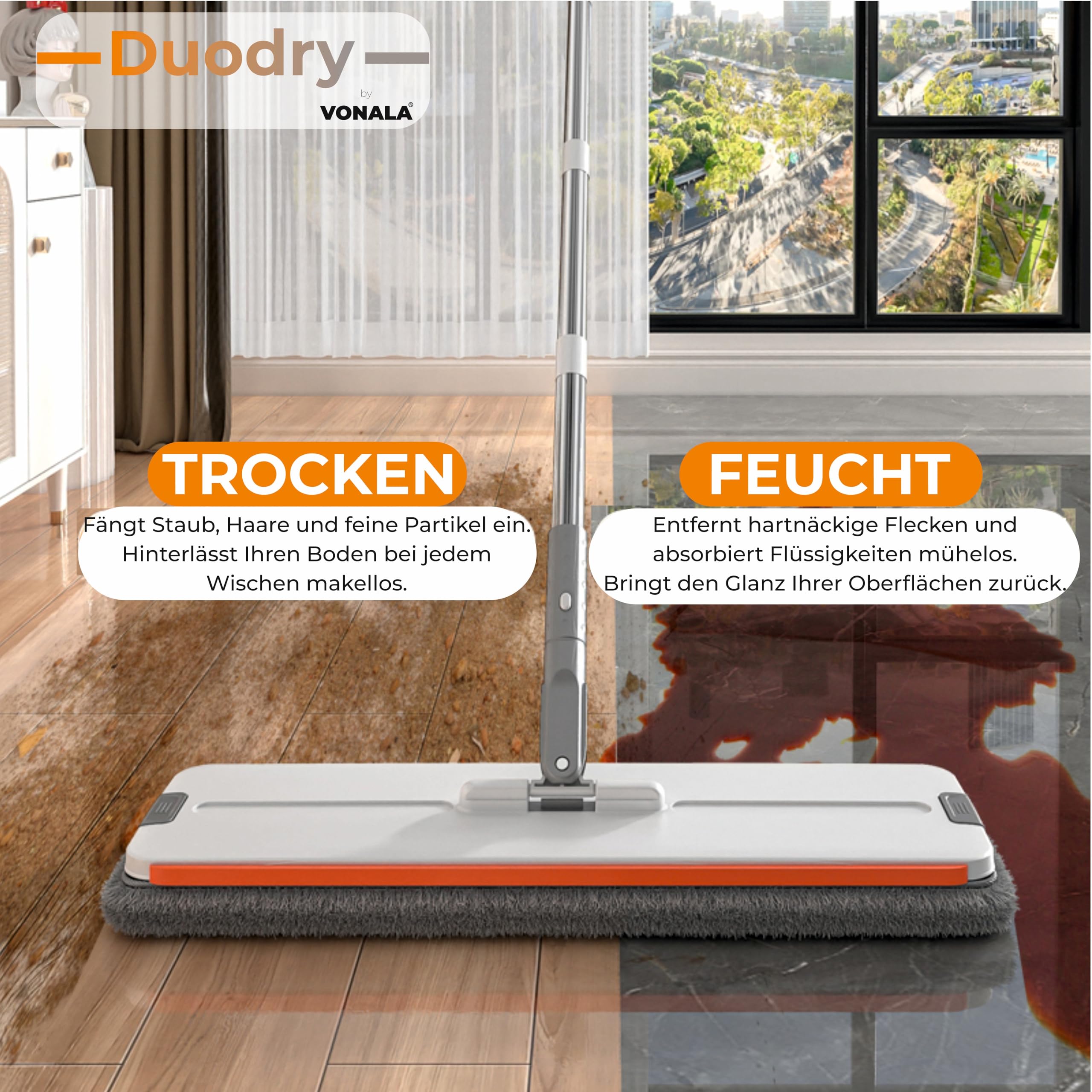 Mop Set Duodry, Bodenwischer Set, Wischmopp mit Auswringfunktion, Wischmopp Set mit Eimer 2 Kammern, Nass- & Trockenmopps für den Haushalt,