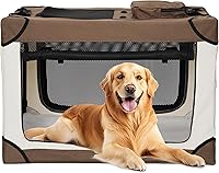 Tiemlet 42 Inch Soft Collapsible Dog Crate for Large Dogs - Portable Foldable Travel Kennel with Soft Pad, 4 Doors & Sturdy Frame