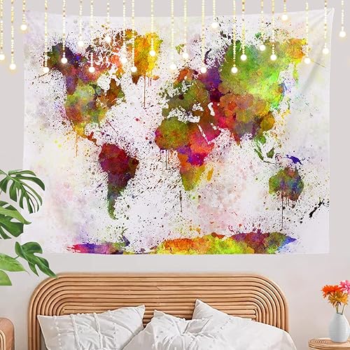 Miniatura 2 de Shrahala Tapiz de pared de acuarela desgastado, elegante pintura para colgar en la pared, tapiz grande decorativo de fibra de poliéster, dobladillo