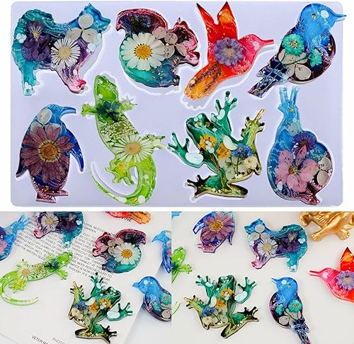 Miniatura 3 de Moldes de silicona de animales para resina epoxi, 8 cavidades lindos moldes de silicona en forma de animal para llavero colgante de joyería, fondant