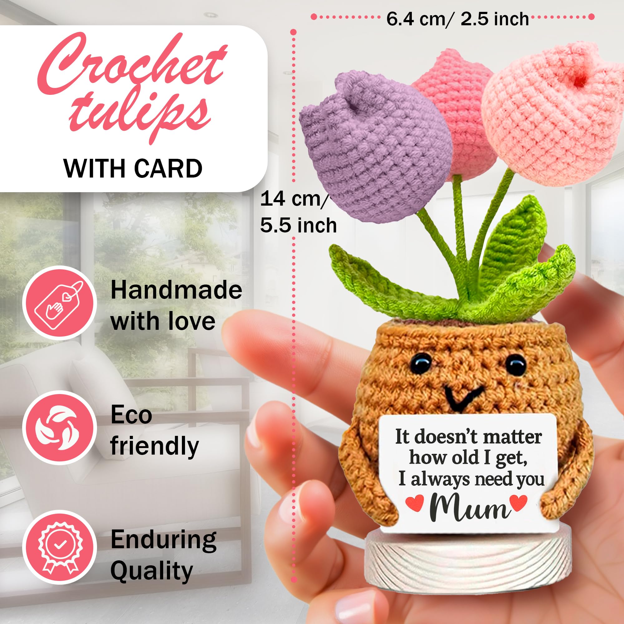 Crochet Tulip Mum Gift with Sweet Message – “I Always Need You Mum” – Handmade Mother’s Day Gift, Birthday Gifts for Mums, Cute Appreciation Keepsake, Thank You Mum Present - 2