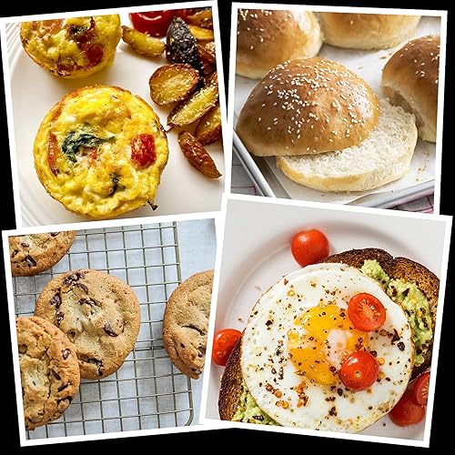 Miniatura 7 de Sartén para huevos para freidora de aire, paquete de 3 moldes de silicona para bollos de hamburguesa, moldes redondos antiadherentes de 4 pulgadas