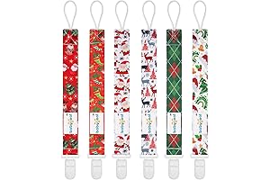 Babygoal Christmas Pacifier Clips, 6 Pack Binky Paci Holder and Leash for Boys and Girls
