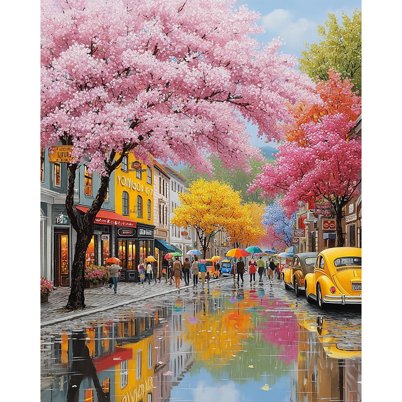 AIRDEA Street Scene Paint by Numbers for Adults, Cherry Blossom Trees Adult Paint by Numbers, Painting by Number Kits Canvas for Beginners for Gifts Home Wall Decor 16x20inch (No Frame)