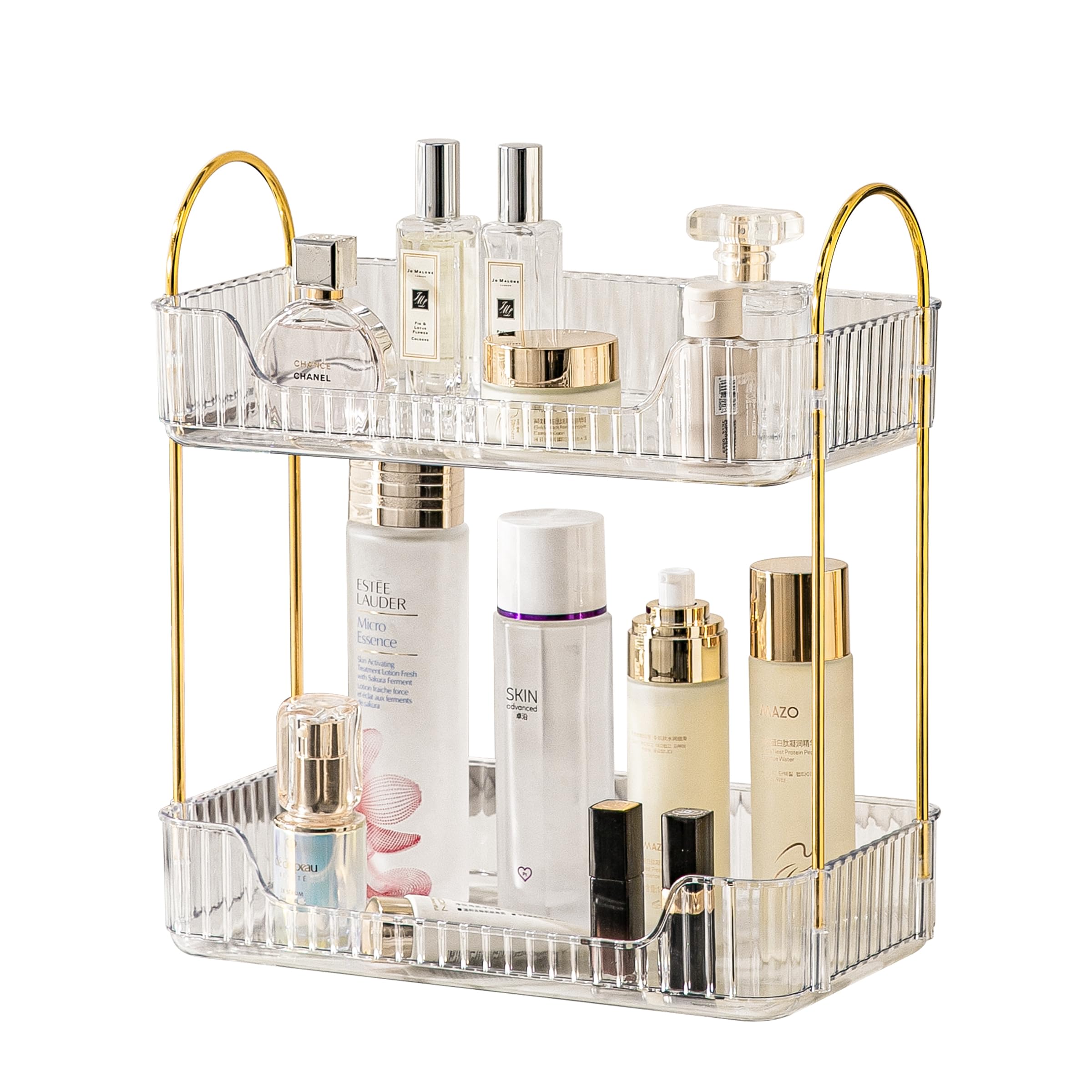 Akinbas 2 Tier Bathroom Organizer Countertop Makeup Perfume Tray Skincare Organizer for Bathroom Dresser Vanity (White)