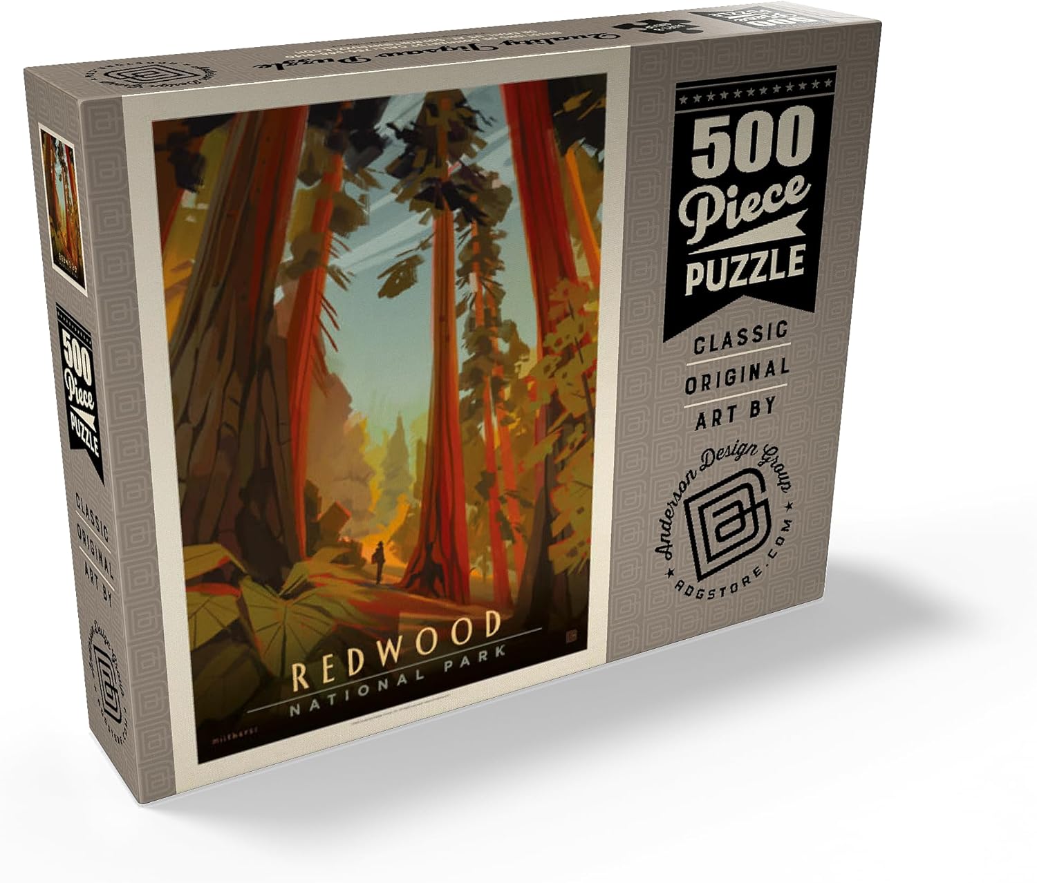 MyPuzzle Redwood National Park: Whispering Wind, Vintage Poster - Premium 500 Piece Jigsaw Puzzle for Adults