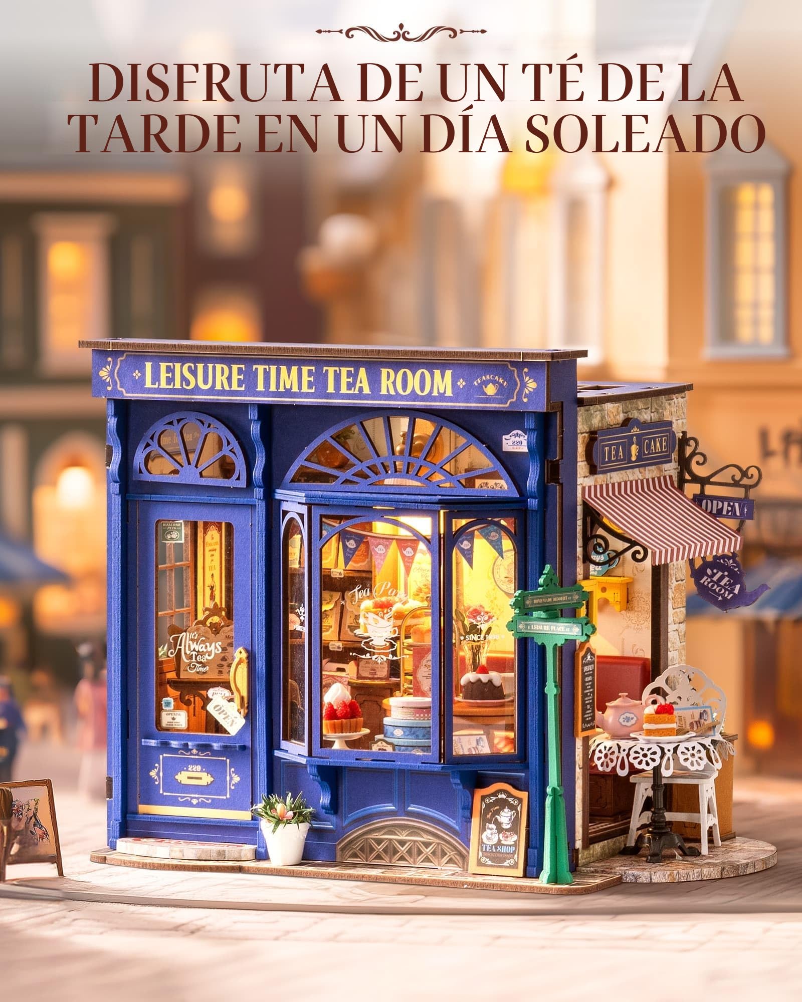Rolife Casa de muñecas de ocio y sala de té, kit de casa en miniatura con luces, tiempo libre, Navidad, regalo de cumpleaños