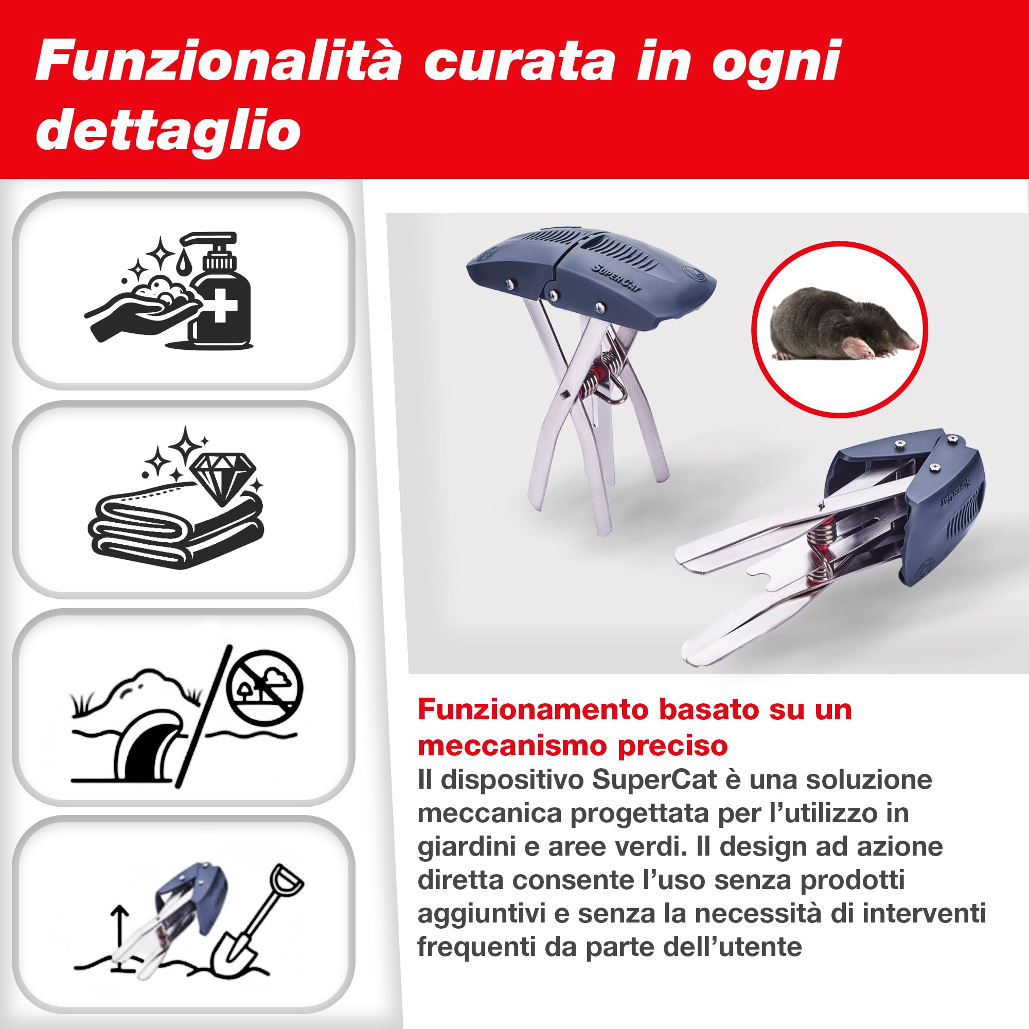SWISSINNO SuperCat Trappola per Talpe – Trappola Professionale ad Alta Efficacia – Attivazione Precisa nel Tunnel – Riutilizzabile e Sicura – Controllo Talpe per Giardino - 1 pezzo