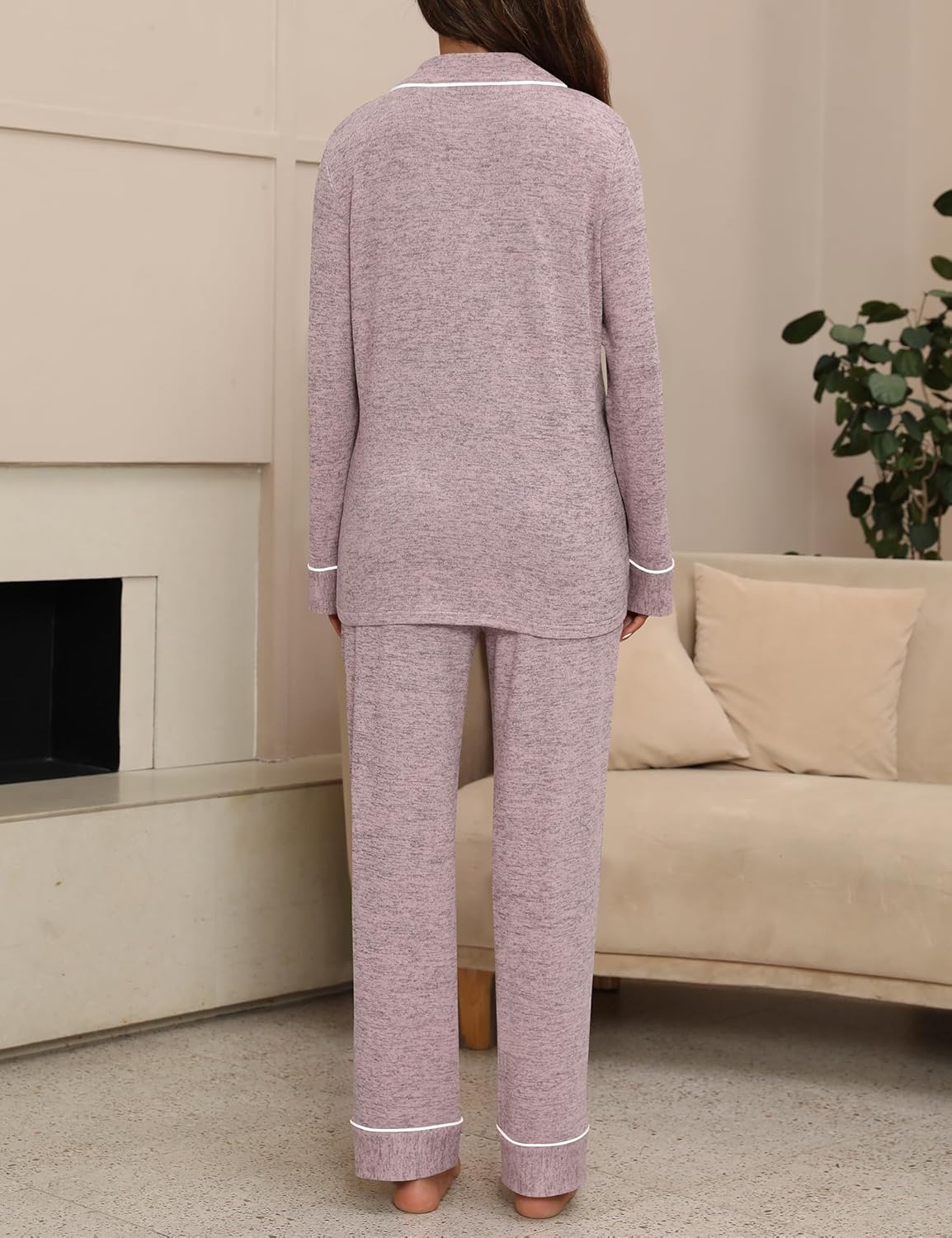 HNG Pajamas for Women Set 2 Piece Pj Set Long Sleeve Button Up Lounge Sets Sleepwear with Pockets XS-XXL - Image 3