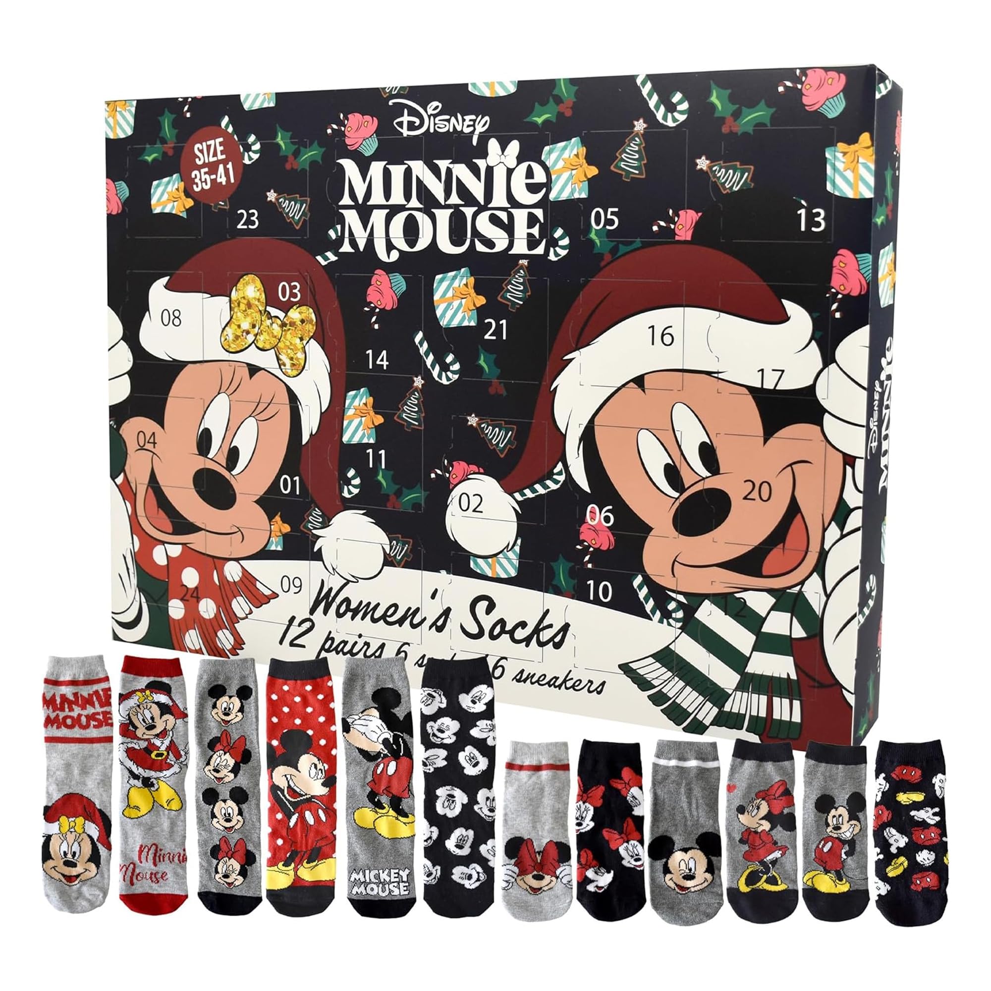 United Labels Adventskalender Die Schlümpfe, 12 Paar Socken Fuer Damen Groesse 35 41 Sneaker Und Lange Socken Offizielles Merchandise