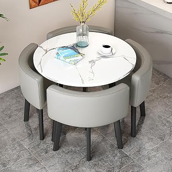 Modern Dining Room Table and Chairs Set Round/Square Furniture for Office Reception Club and Conference Room Ideal for Business Negotiation and Kitchen Dining Seats 4,Gray+Black