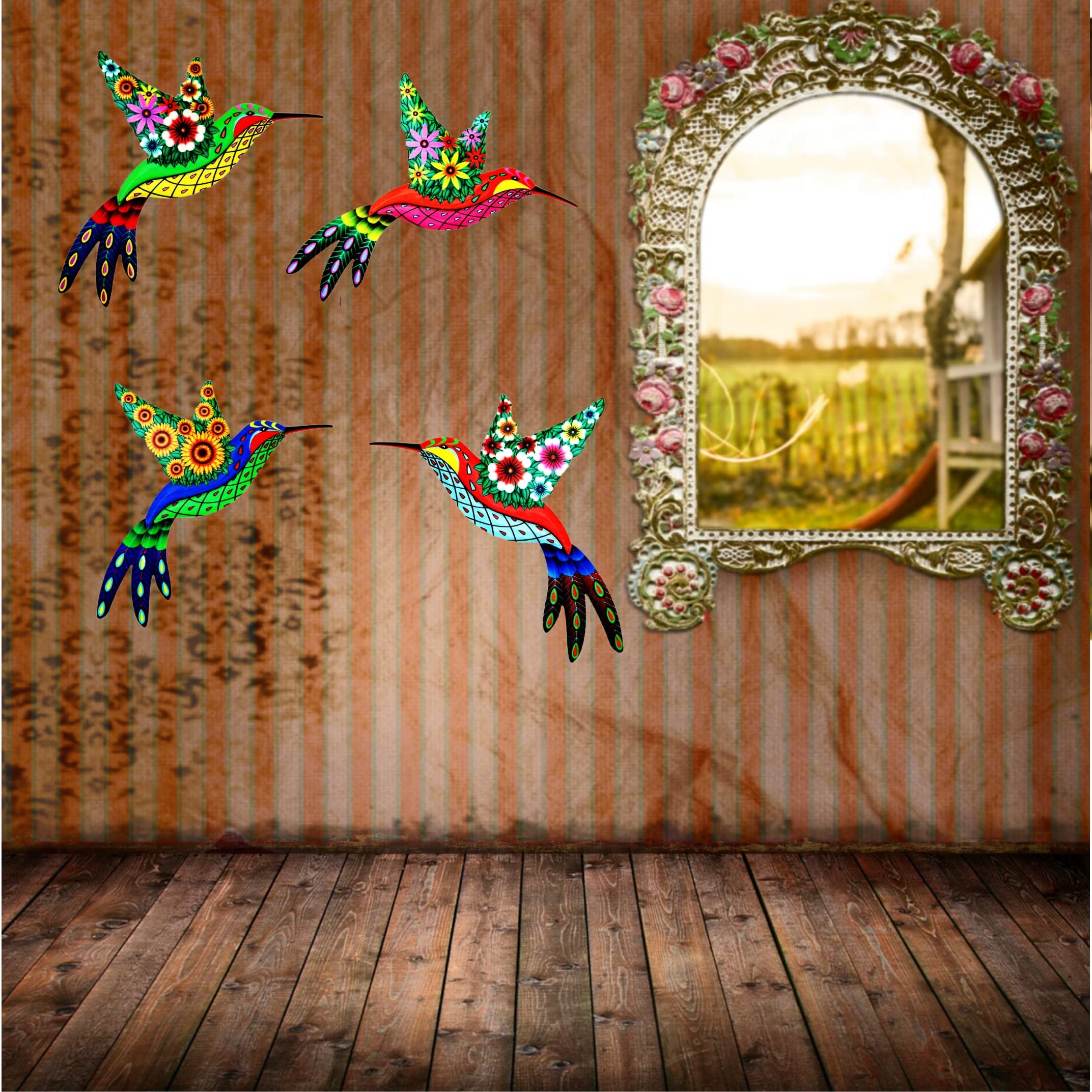 4 Pack Metal Hummingbird Wall Art - 3D Outdoor Garden Fence Decor With Colorful Birds & Nails