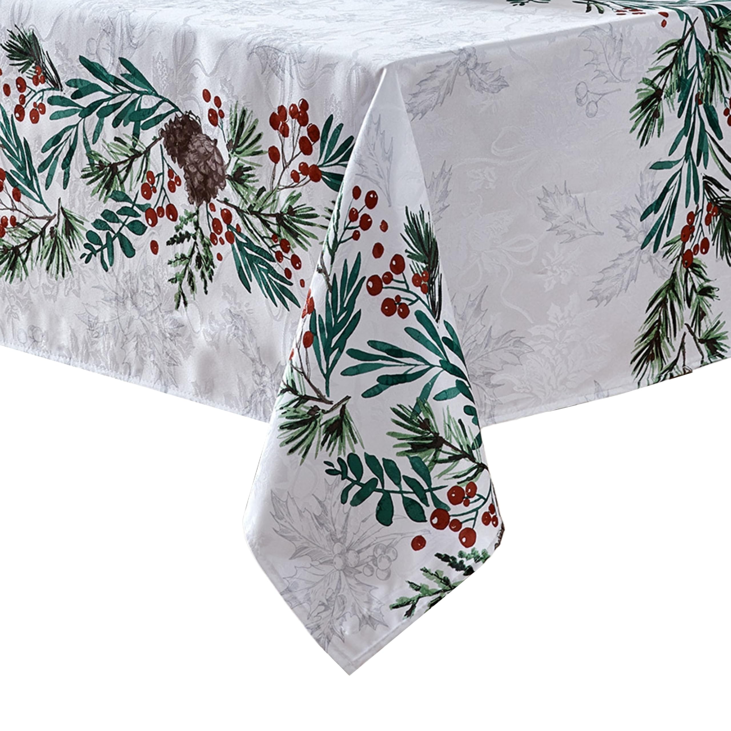 Elrene Home Fashions Holly Berry Flourish Holiday/Christmas Fabric Rectangle Dining Tablecloth, 60"x102"