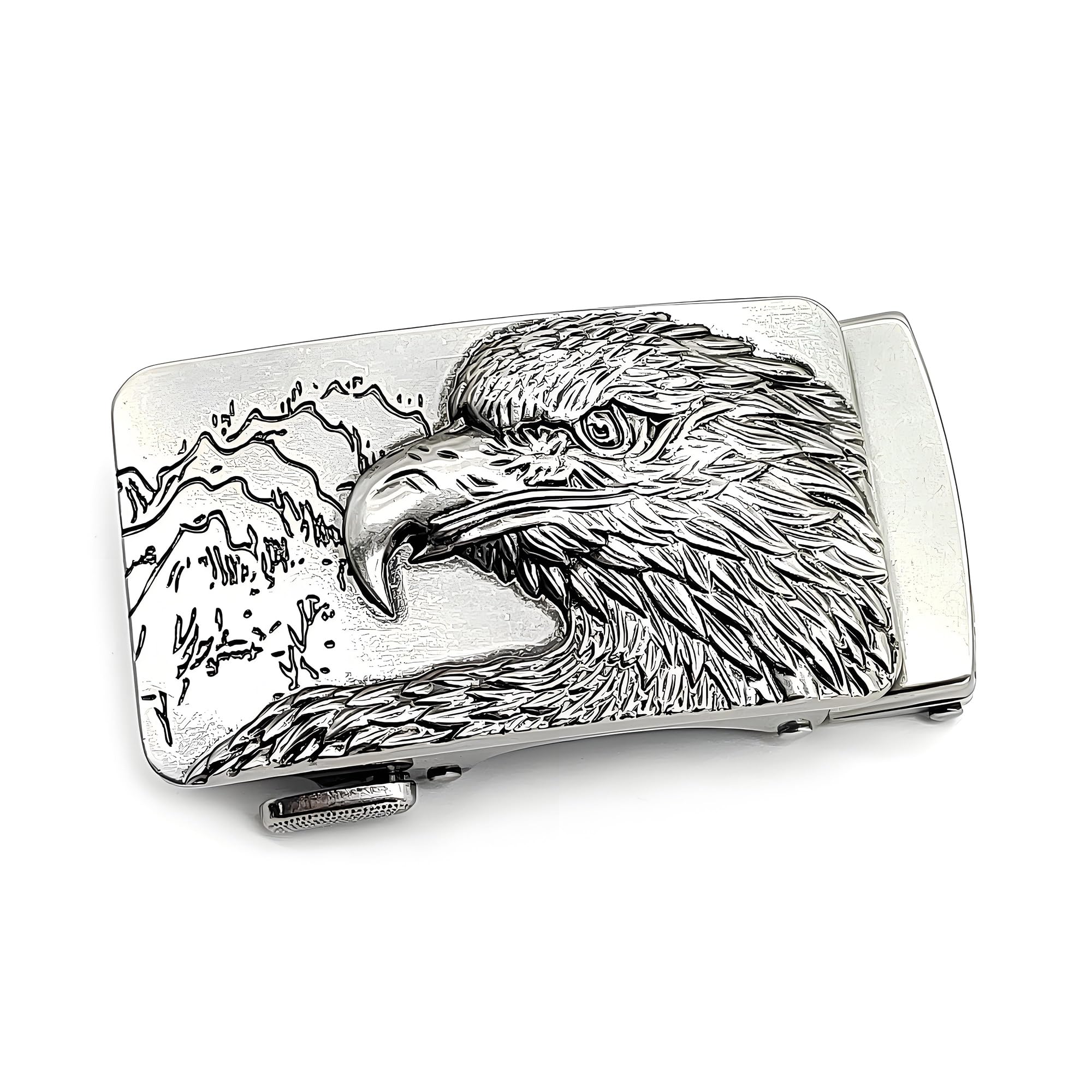 CHENNAN Vintage Alloy Automatic Buckle, Automatic Ratchet Replacement Buckle, Automatic Belt Buckle with Eagle Head Fit For 35mm Wide Belt, 1PC