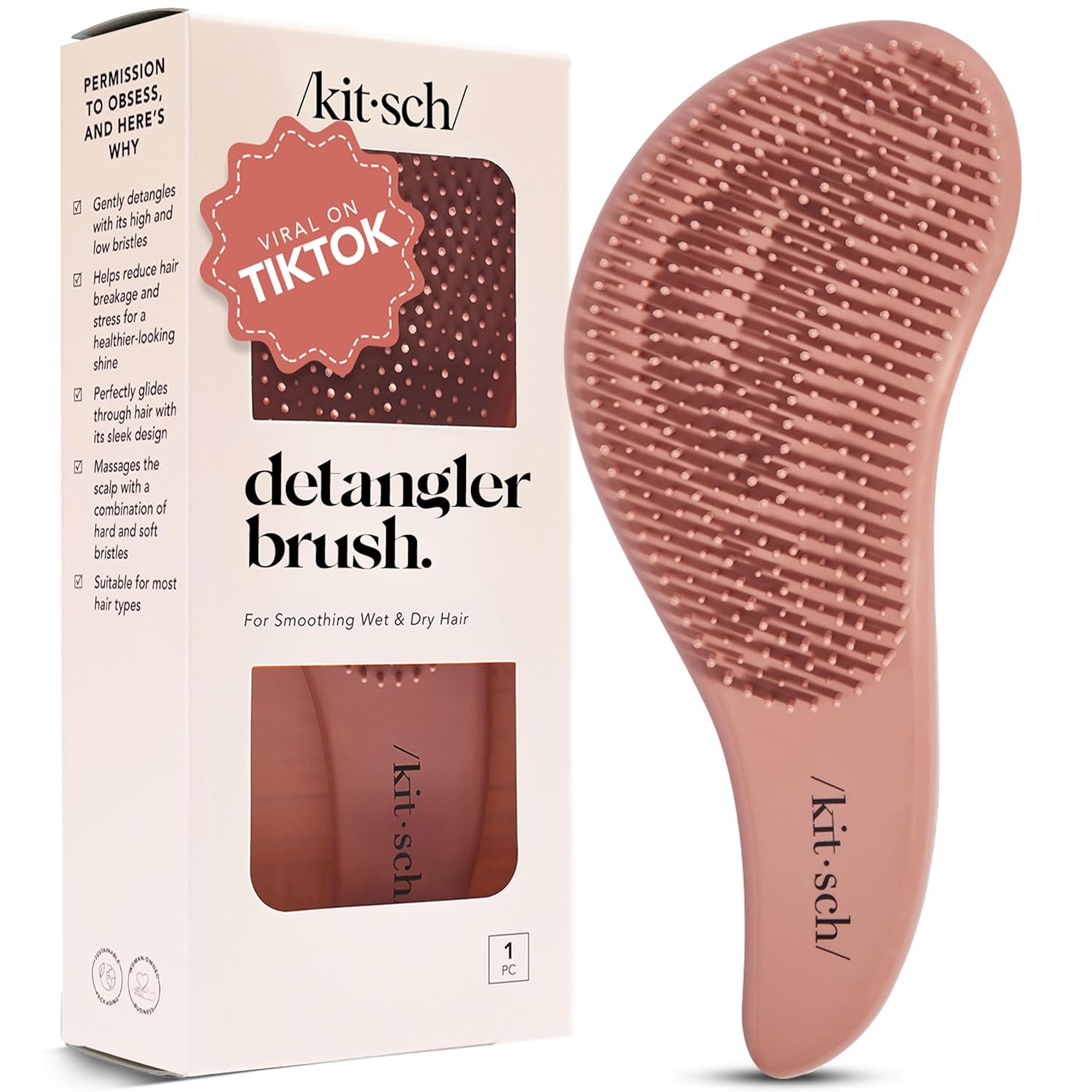 Kitsch Detangler Brush – Gentle Curly Hair Brush with Flexible Bristles for All Hair Types – Wet or Dry | Detangling Hair Brushes for Women & Men, Adults & Kids – Terracotta Kitsch Detangler Brush – Gentle Curly Hair Brush with Flexible Bristles for All Hair Types – Wet or Dry | Detangling Hair Brushes for Women & Men, Adults & Kids – Terracotta