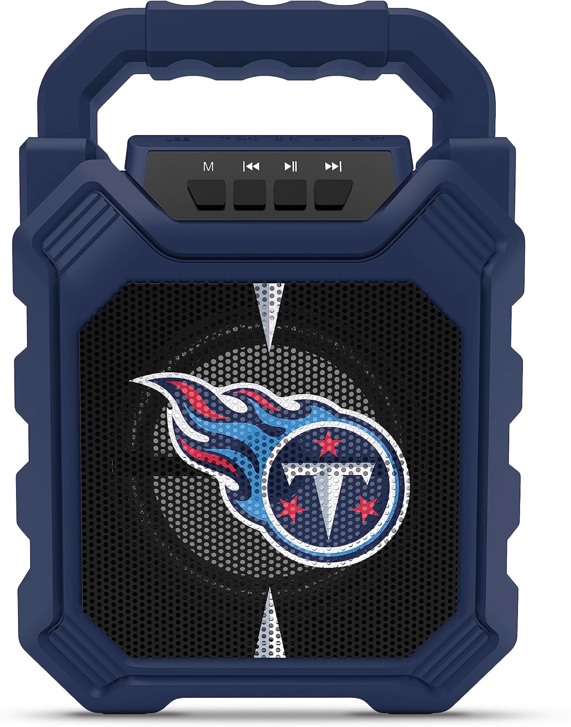 Top view of SOAR NFL XL ShockBox Wireless Bluetooth Speaker showing control buttons and ports