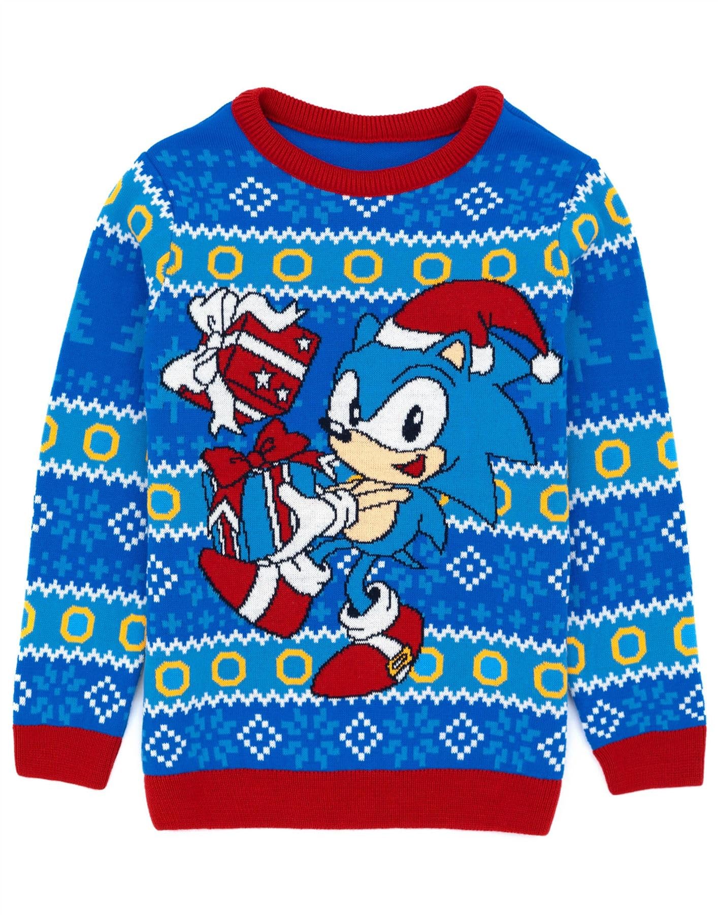 Kids Sonic The Hedgehog Christmas Jumper - Blue Acrylic - Age 7-8 Years