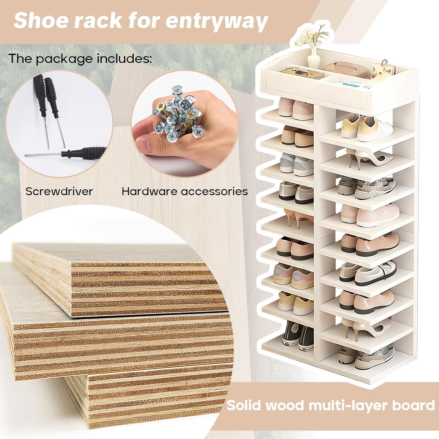 Free Standing Shoe Rack Organizer with Drawers - Wood Tall Shoe Display Holder, Bookshelf, Large Capacity 6-10 Tier Storage Shelf Cabinet for Entryway, Bedroom, Kitchen Orange 15.7x11.8x39.4in
