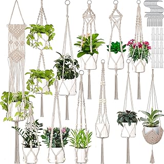 Hoteam 12 Pcs Macrame Plant Hangers Macrame Hanging Planters for Indoor ...