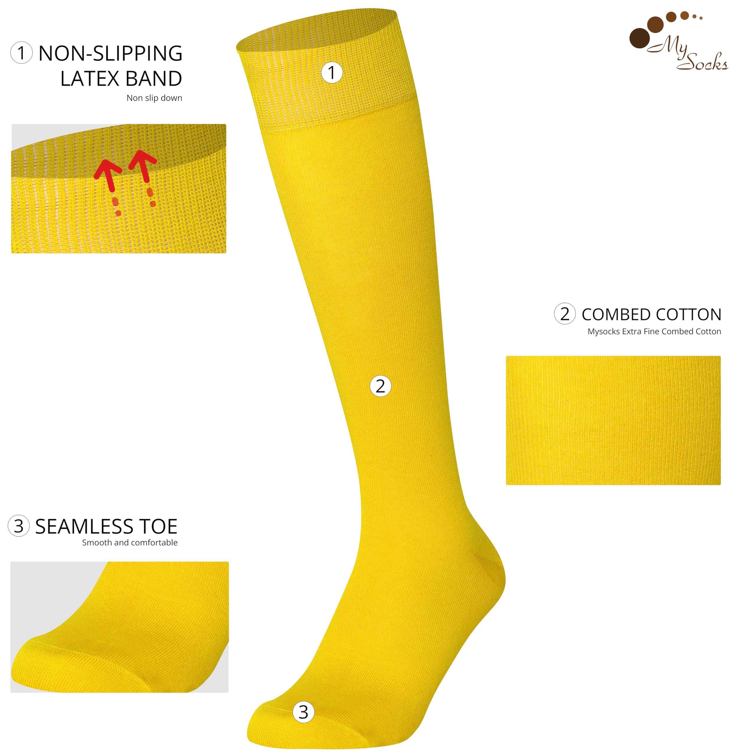 Mysocks 3 Pairs Calcetines altos unisex hasta la rodilla con algodón peinado extrafino