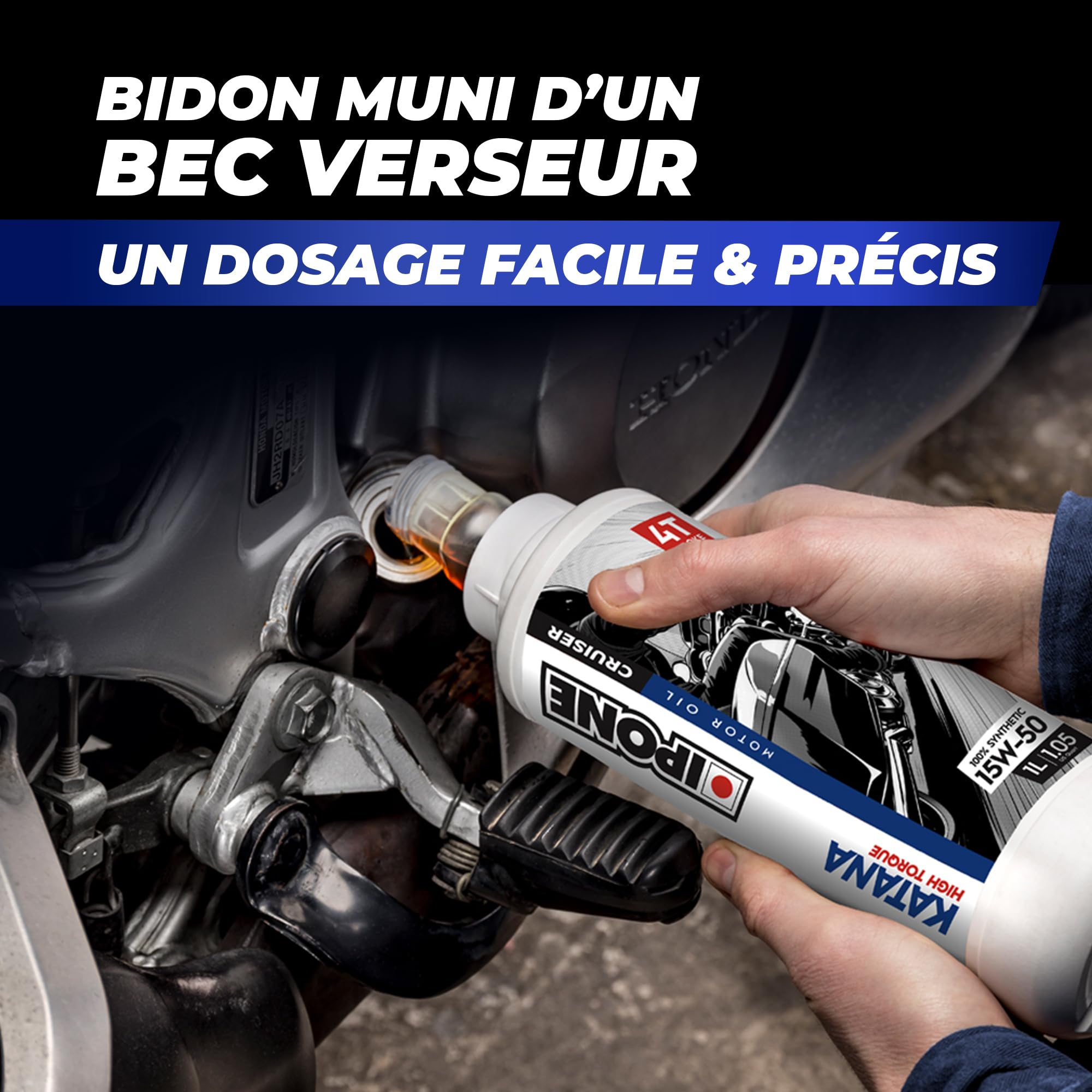 IPONE - Huile Moteur Moto 4 Temps 15W-50 - Katana High Torque - Bidon 5 Litres- 100% Synthétique - Gamme Cruiser - Pour les moteurs coupleux de grosse cylindrée