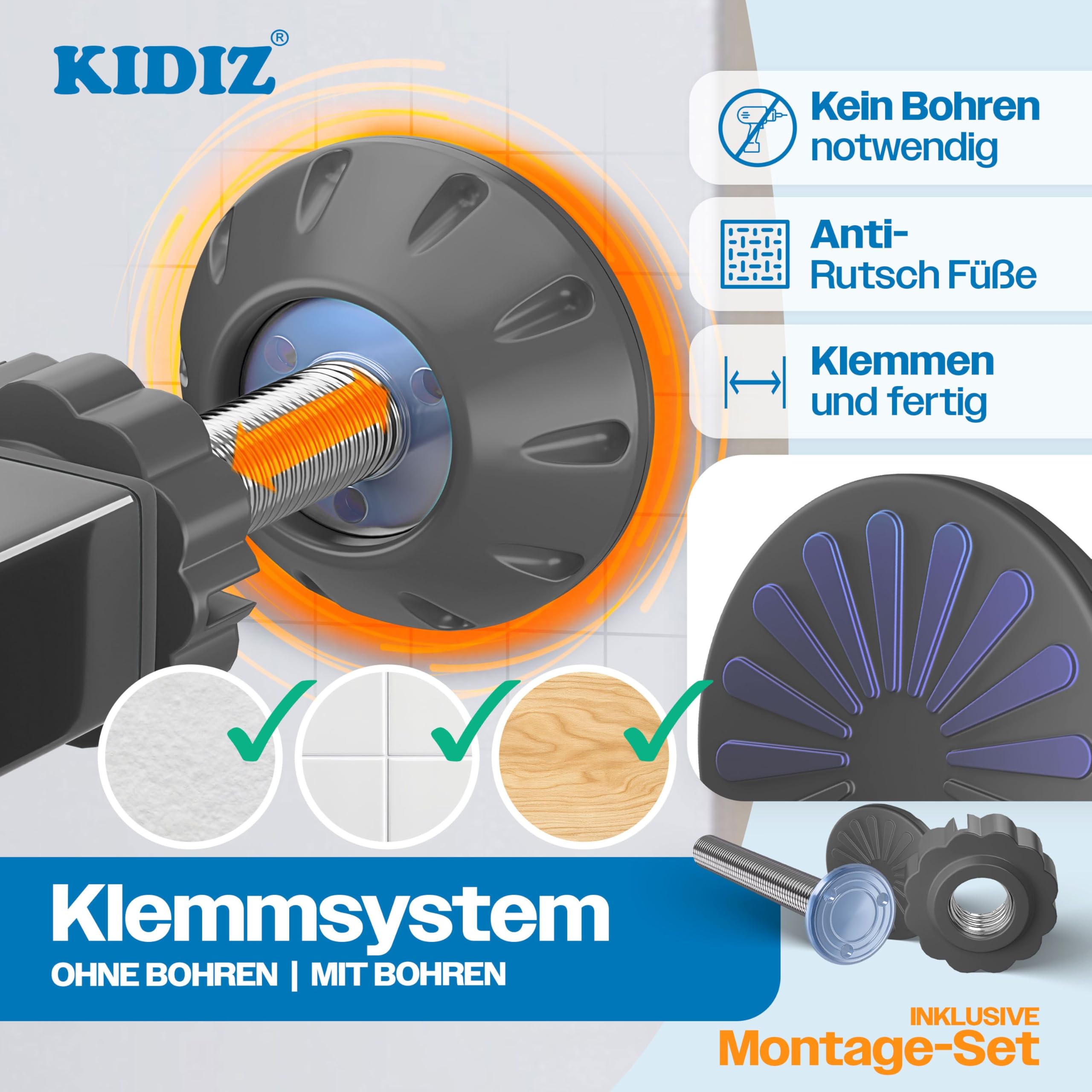 KIDIZ Treppenschutzgitter ohne Bohren 88-94 cm 75 cm hoch Anthrazit