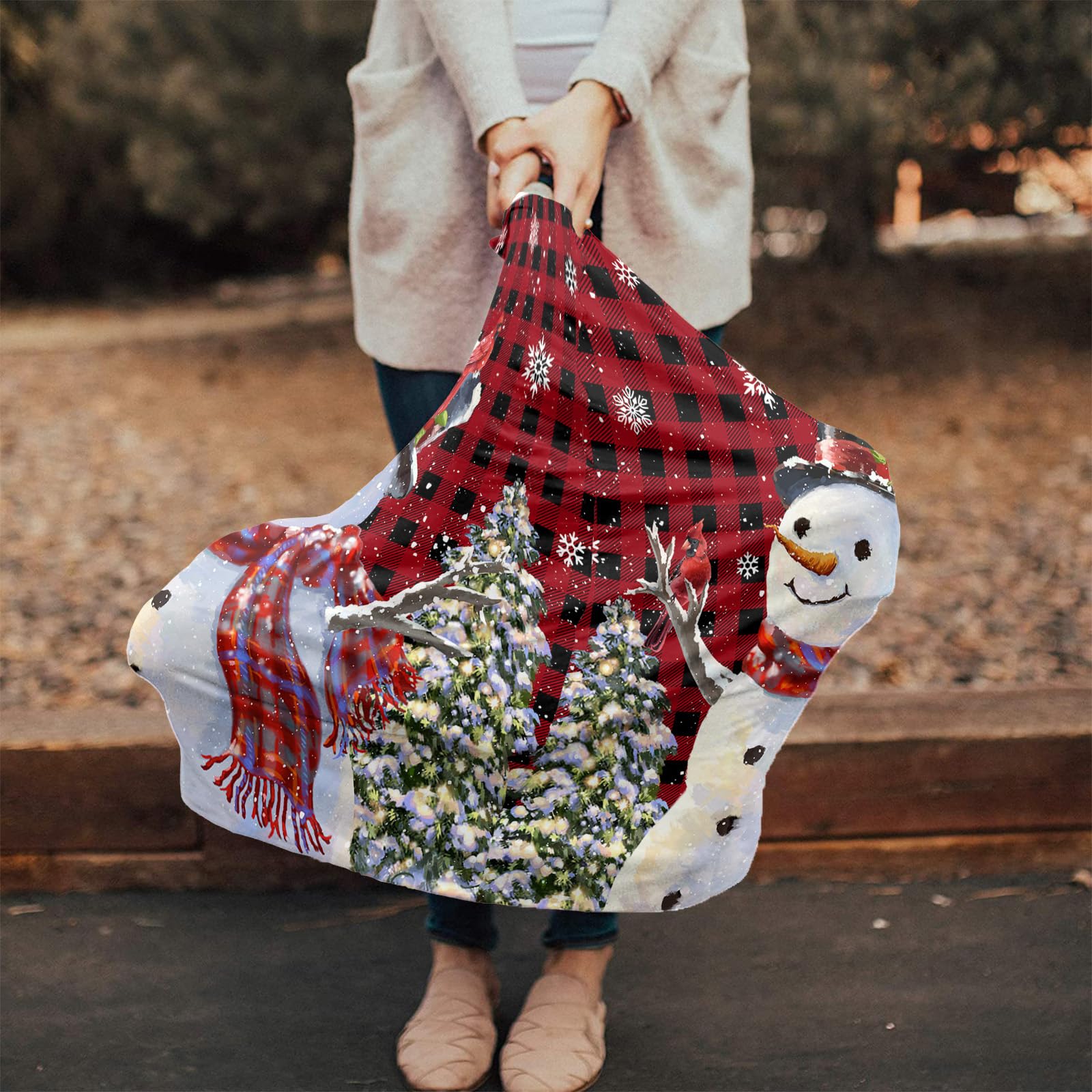 Nursing Cover for Breastfeeding Scarf, Snowman Snowflake Xmas Tree Christmas Red Baby Car Covers Super Soft Multi Use for Canopy Shopping Cart Cover Blanket Stroller Cover
