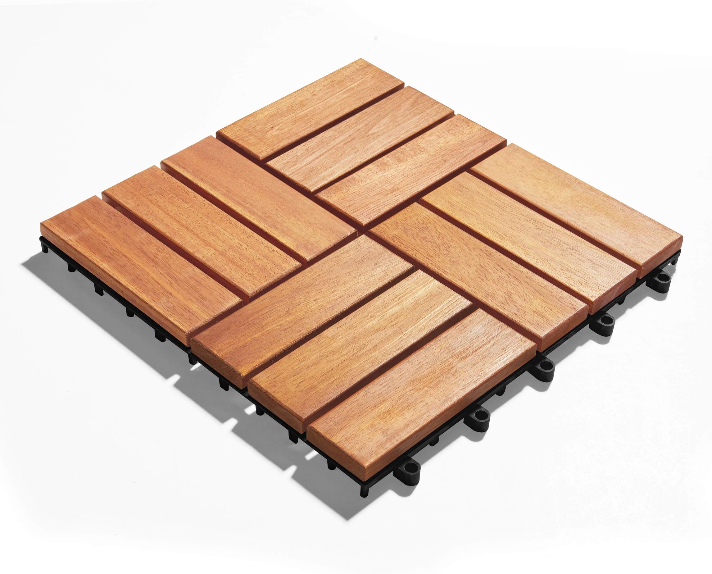 Gartenfreude 6600-1001 30 30cm Acacia Wood with Sturdy Plastic Base Decking Tiles Weatherproof and Easy to Install (Set of 10)