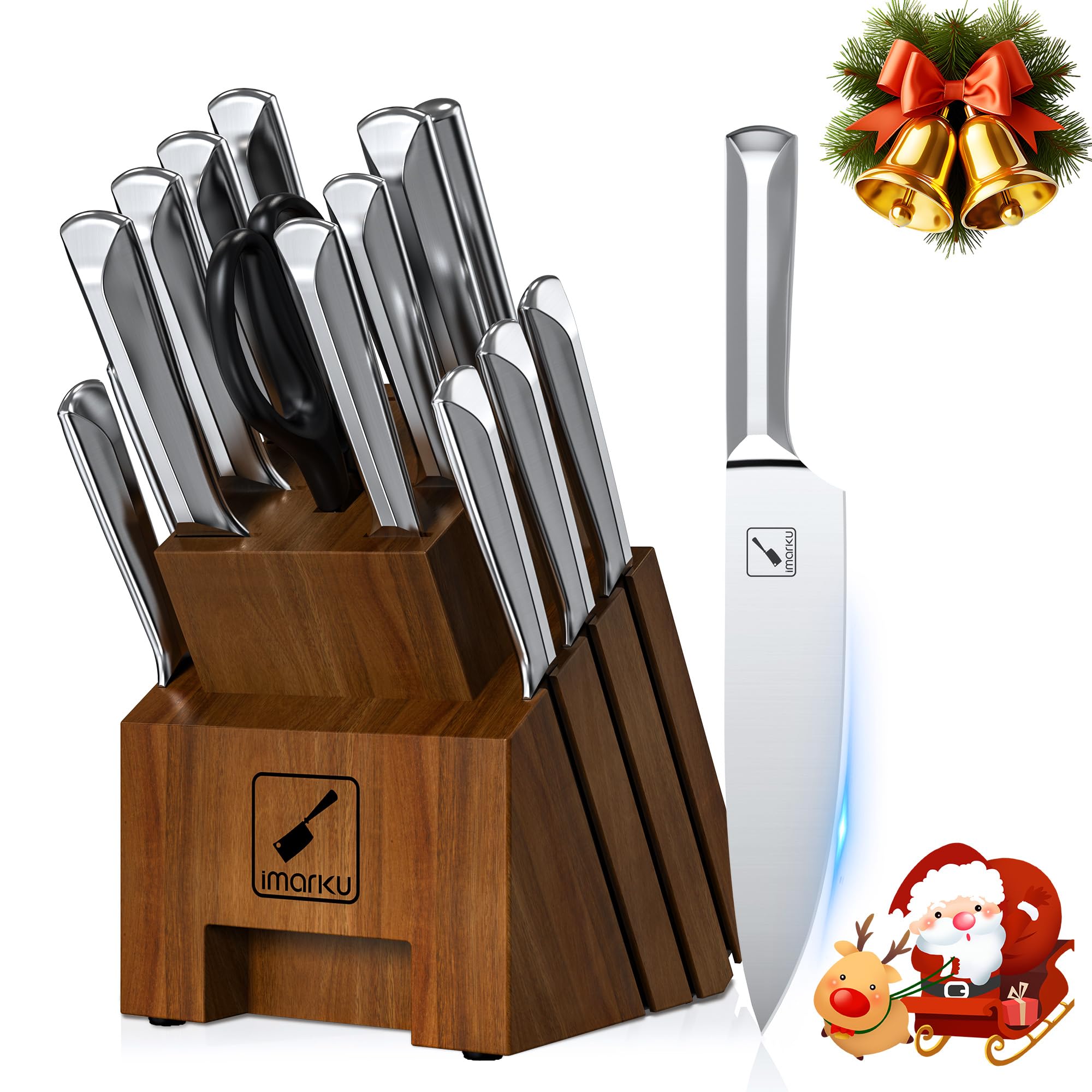 imarku Knife Set, 16PCS High Carbon Stainless Steel Kitchen Knife Set with Block Ultra Sharp Knife Block Set, Japanese Knife Set with Dotted Non-slip Ergonomic Handle, Best Gifts