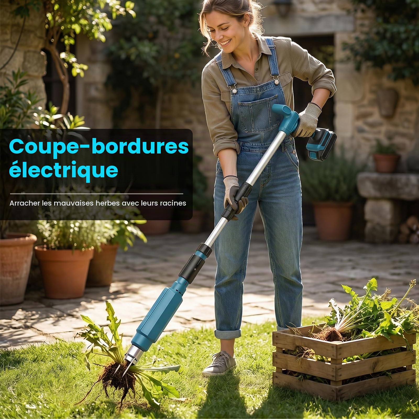 Désherbeur Électrique Compatible Makita 18 V, 77–95 cm Télescopique Réglable Arrache Pissenlit avec 3 Griffes Inoxydable, Arrache Mauvaise Herbe, Outil pour Desherber(sans Batterie)