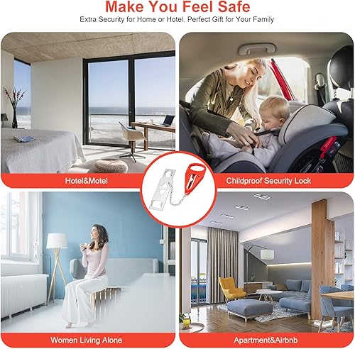 Miniatura 6 de Paquete de 2 cerraduras de puerta portátiles, cerradura de viaje, casillero de puerta adicional desde el interior, dispositivo de seguridad para el
