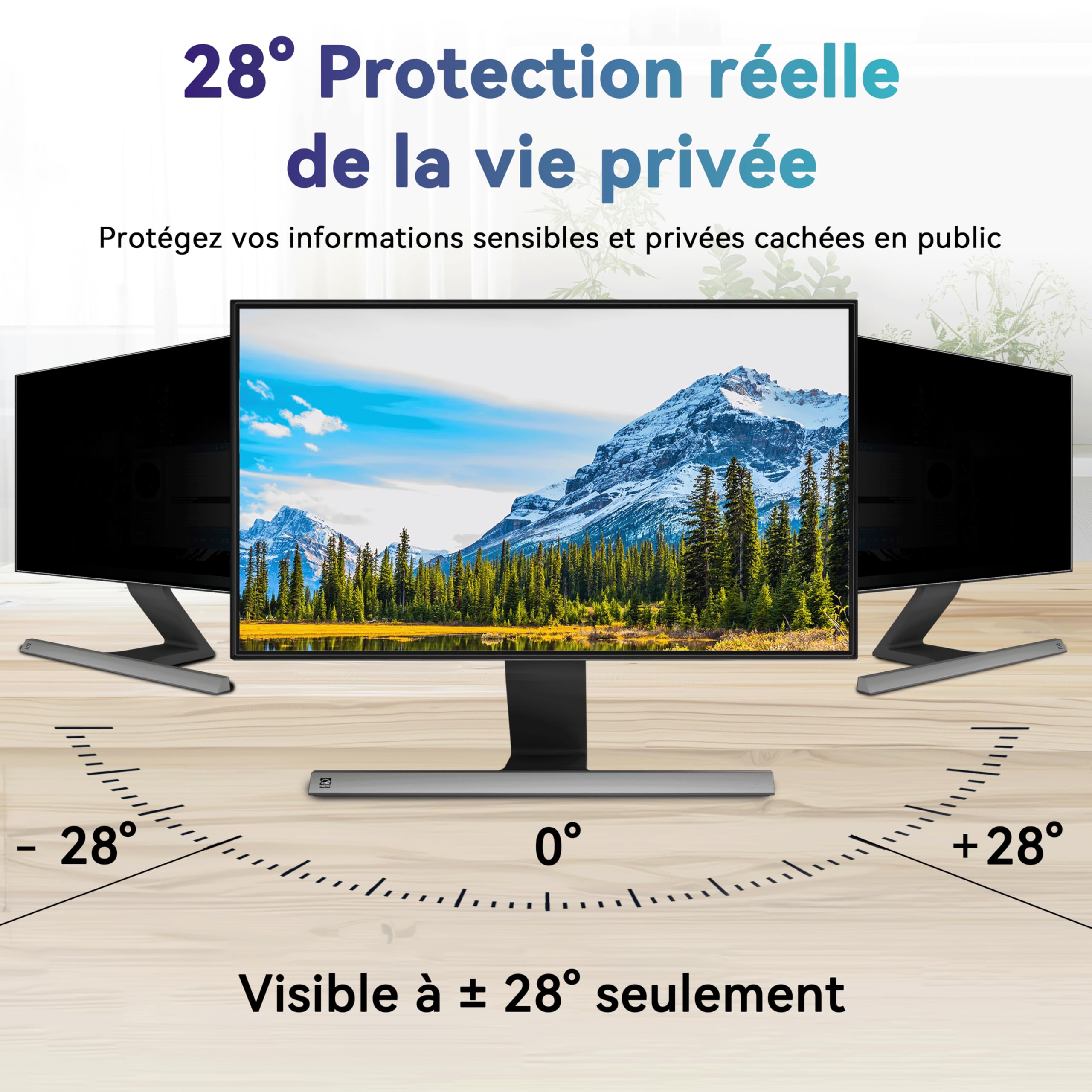 Filtre de Confidentialité Premium 27 Pouces 16:9 - Protection d'Écran Amovible Anti-Espion, Anti-Lumière Bleue et Anti-Regard, Compatible avec la Plupart des Moniteurs PC 27 Pouces