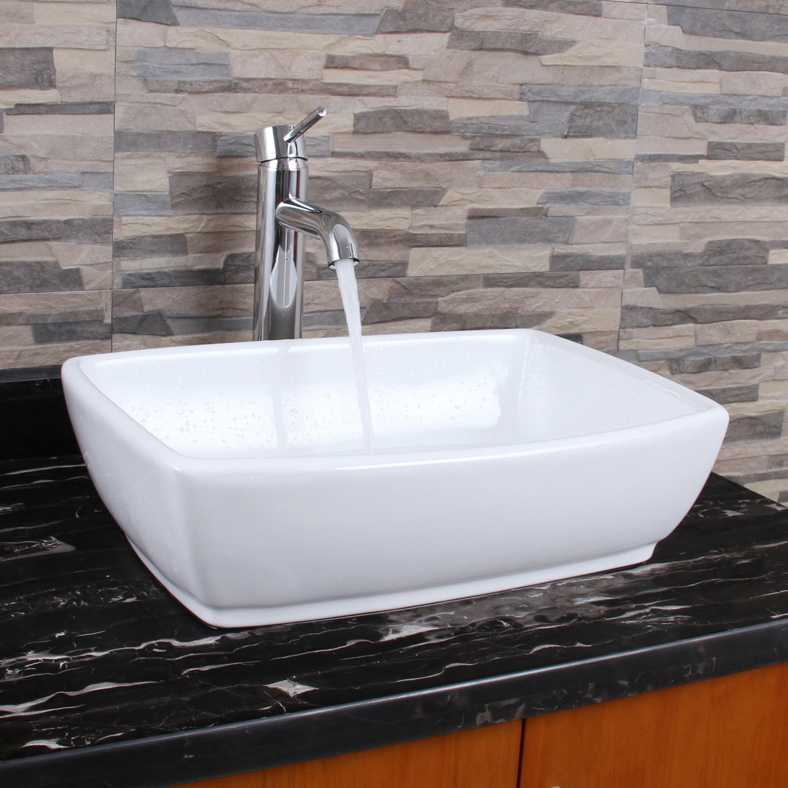 ELIMAX'SUnique Rectangle Shape White Porcelain Ceramic Bathroom Vessel Sink & Chrome Single Lever Faucet Combo