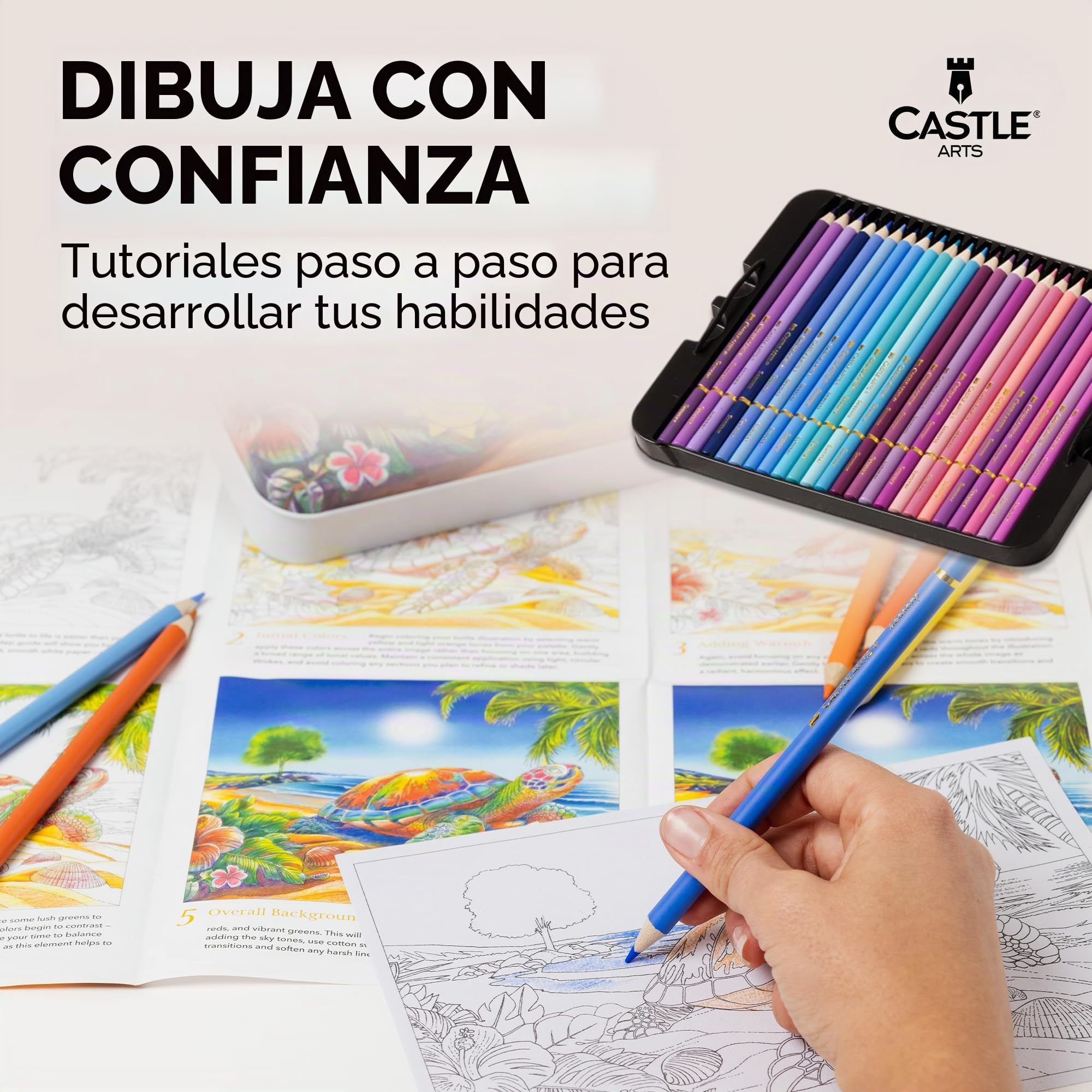 Castle Art Supplies Juego de 72 lápices de colores de verano | Lápices a base de cera con núcleos suaves y lisos | Paleta inspirada en el verano para artistas adultos | Organizado en lata de