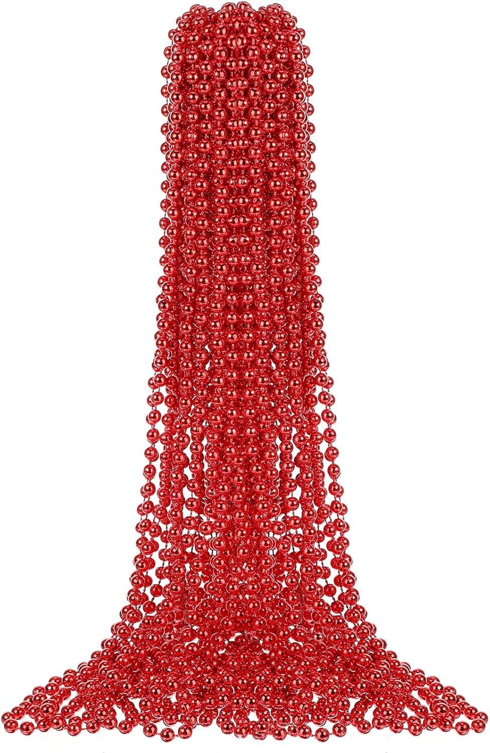 Junkin 24 Pcs Red Mardi Gras Beads 33'' 7 mm Metallic Party Beaded Necklaces Bulk Garland Costume Accessory for Halloween Christmas New Year Operation Showbox Carnival Party Favor