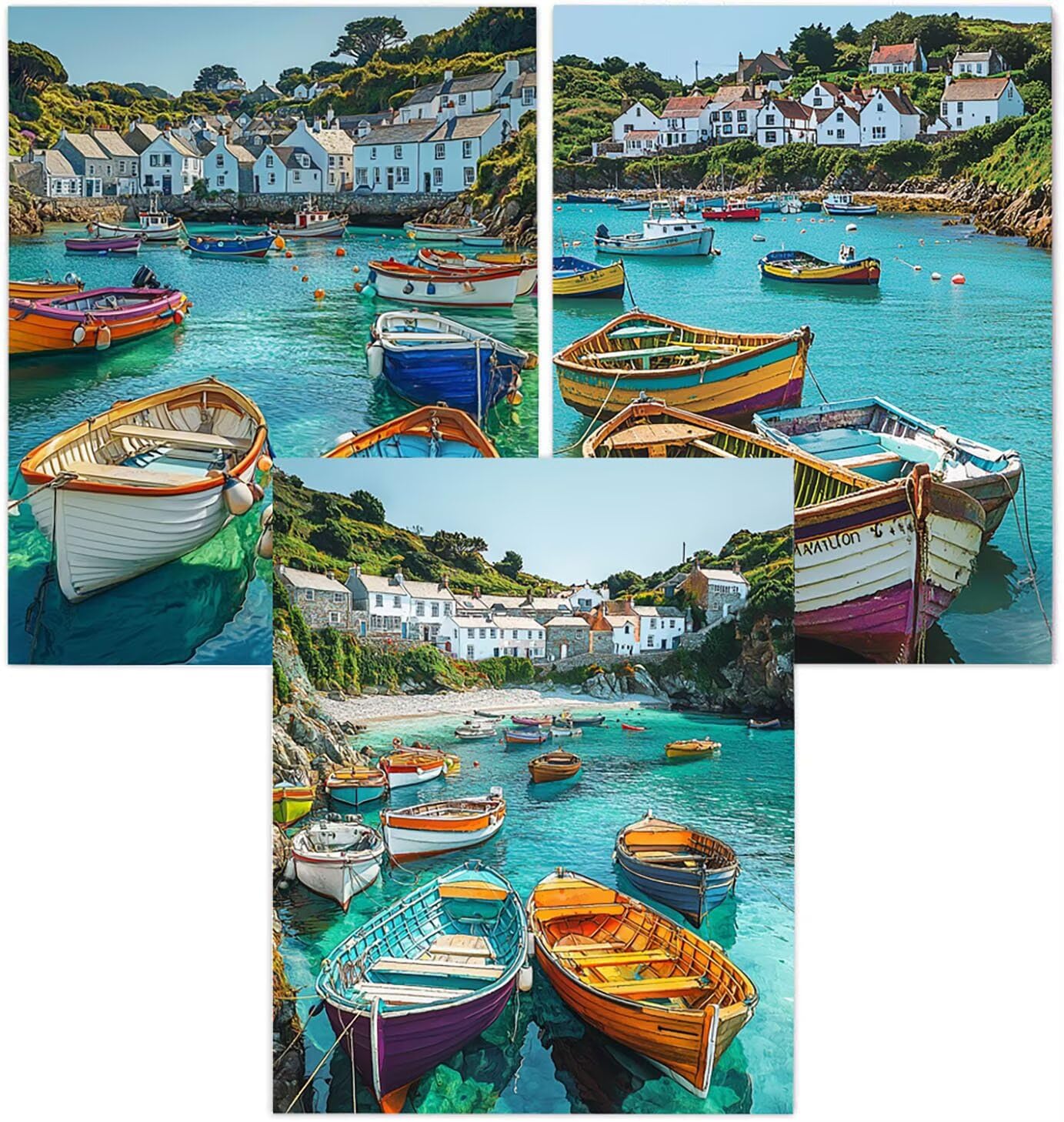 Cnyaunfi 3 Pezzi Oceano Pittura Diamante Fai-Da-Te 5D Blu Diamond Painting Kit Completo per, Hobby Creativi Adulti, Pittura Diamante Artigianale Per La Decorazione Della Parete Di Casa 60x80cm YF-3089